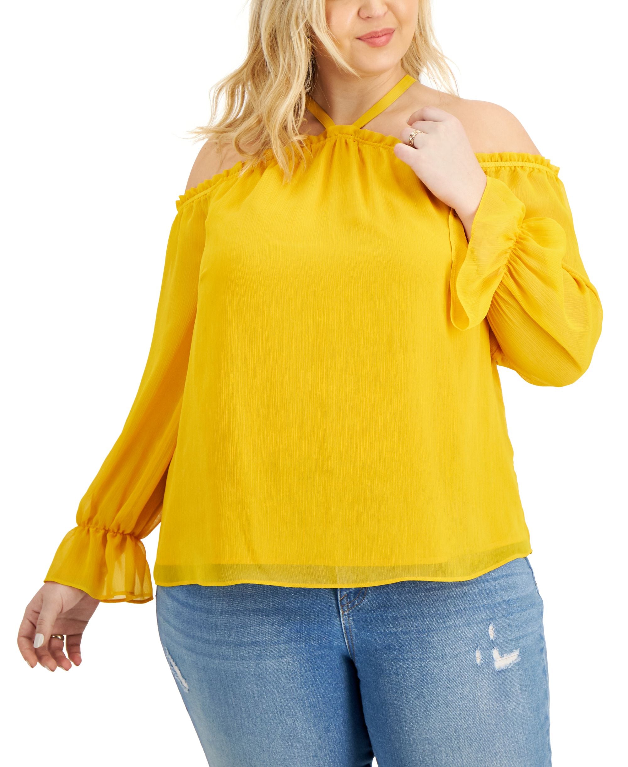 INC International Concepts Plus Size Cold Shoulder Signature Blouse