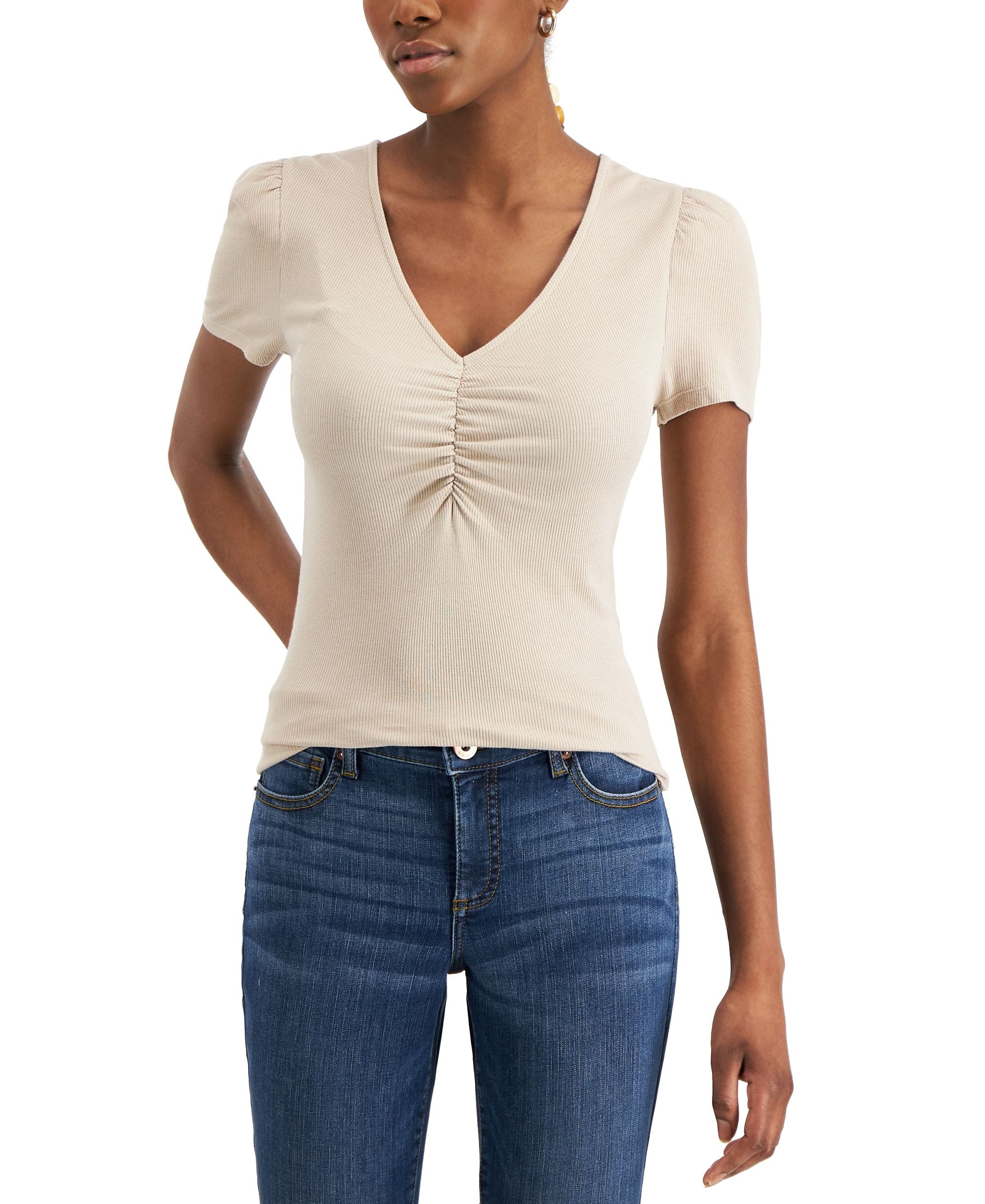 INC International Concepts Ribbed Ruched Premium Top