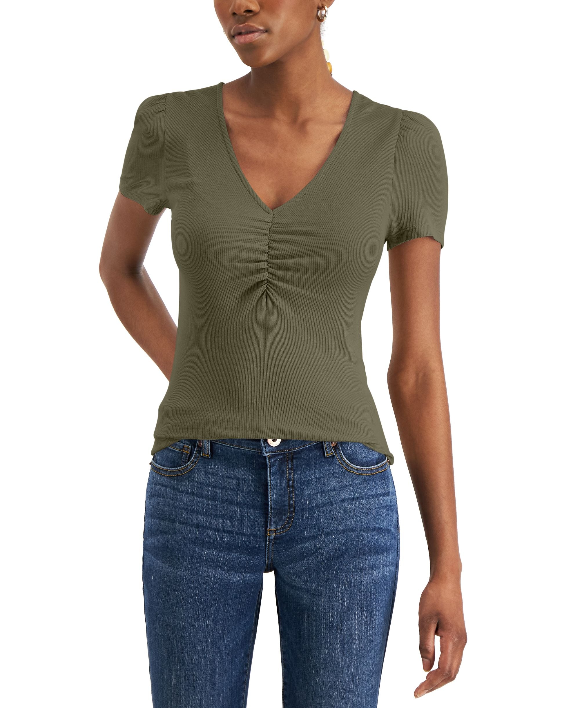 INC International Concepts Ribbed Ruched Premium Top
