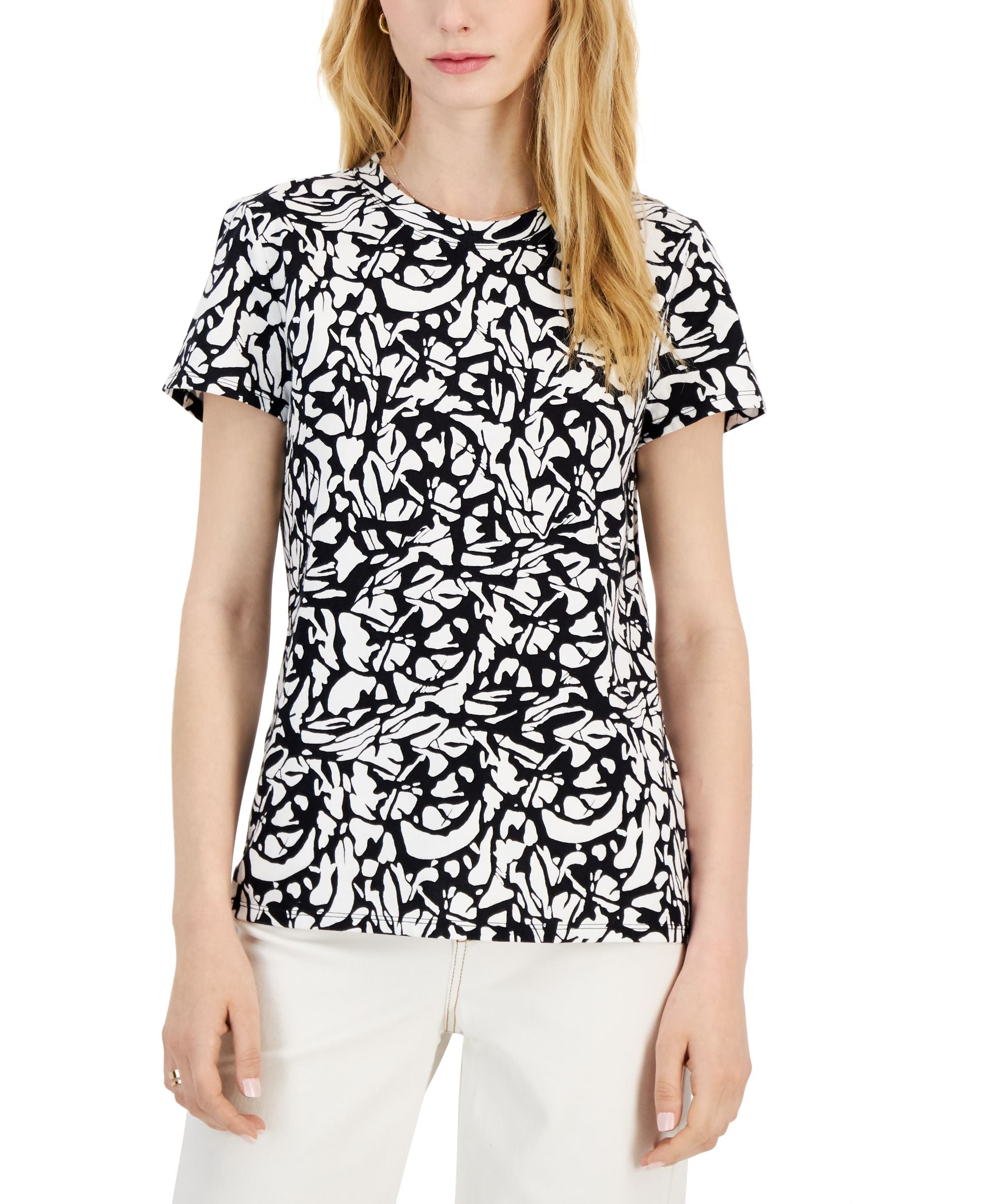 INC International Concepts Womens Abstract Print Crewneck T-Modern Shirt