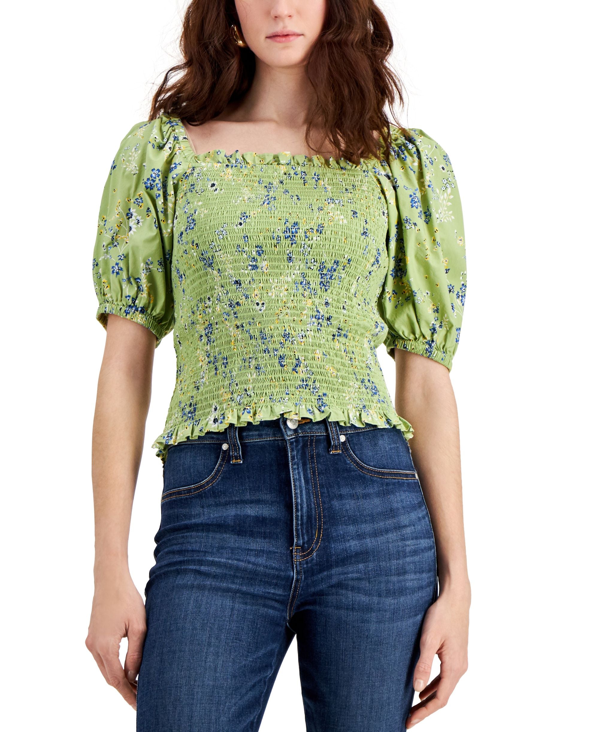 INC International Concepts Womens Smocked Premium Top