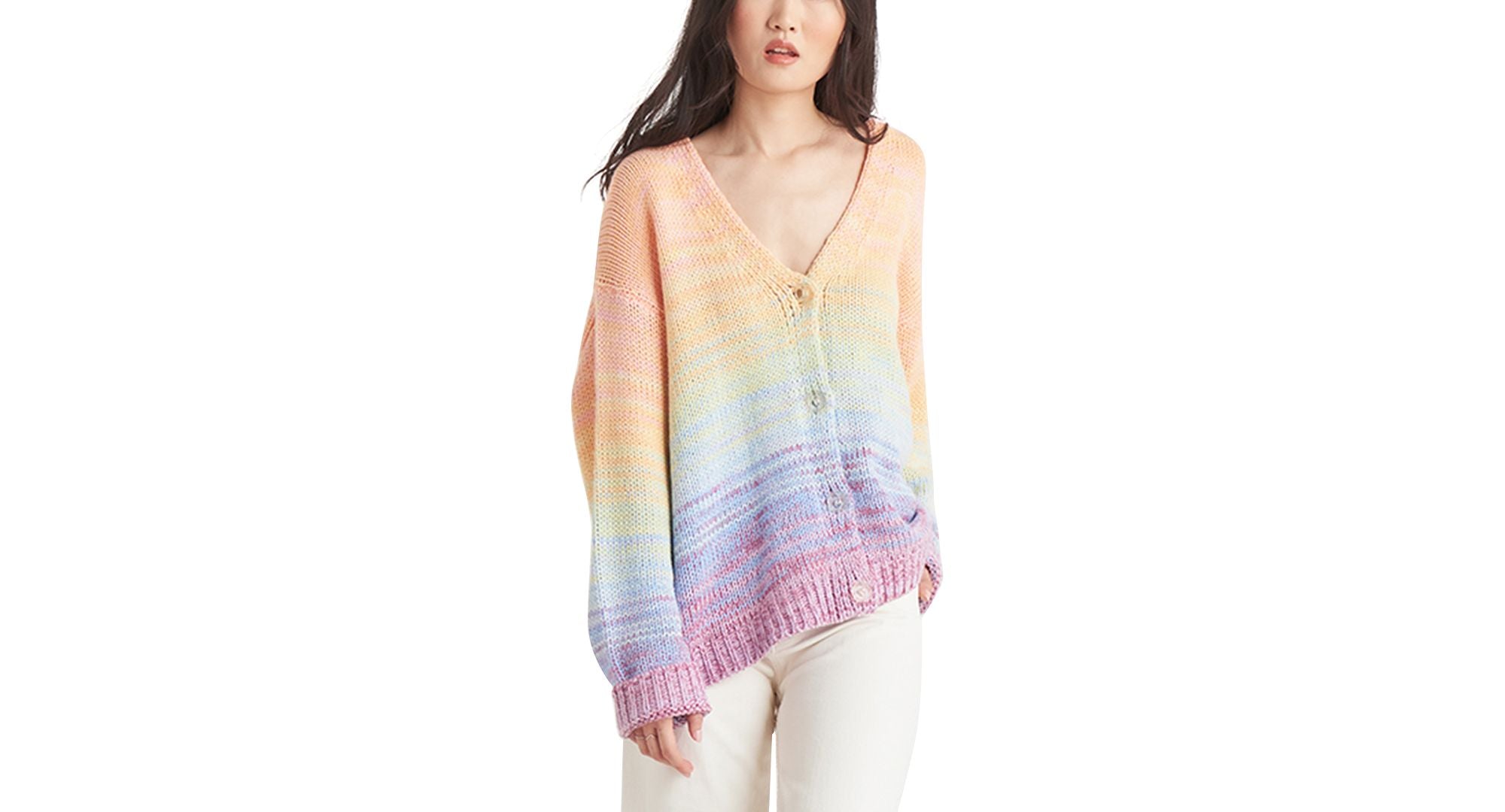 Black Tape Rainbow Print Button-Front Cardigan Sweater