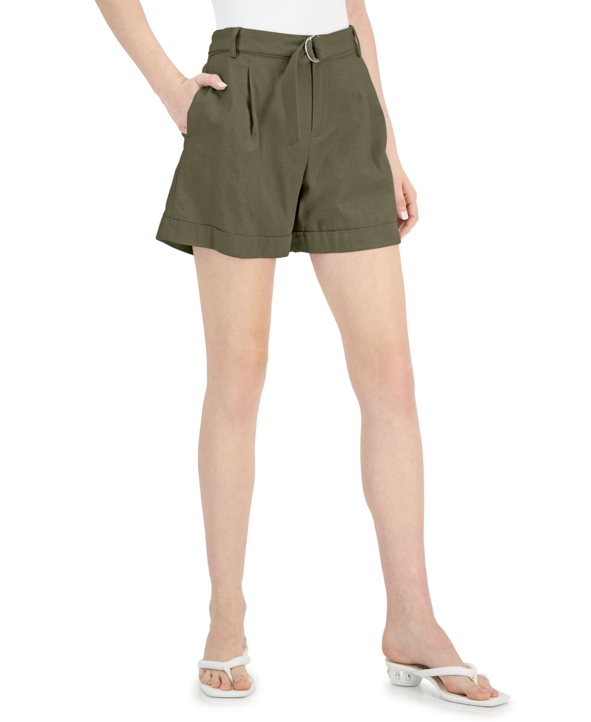 INC International Concepts Womens High Rise Belted Premium Shorts