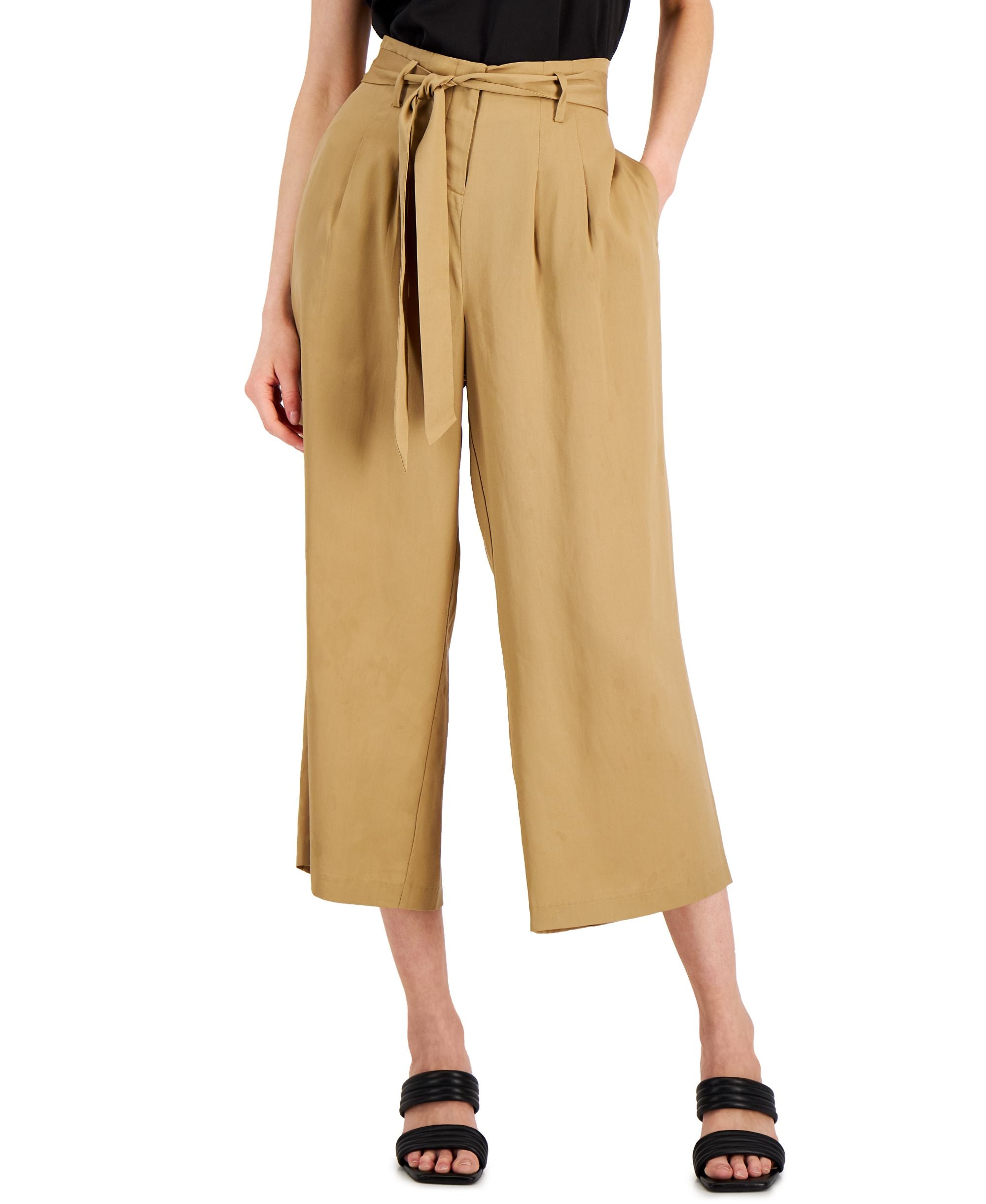 Alfani Womens Tie-Waist Cropped Wide-Leg Signature Pants