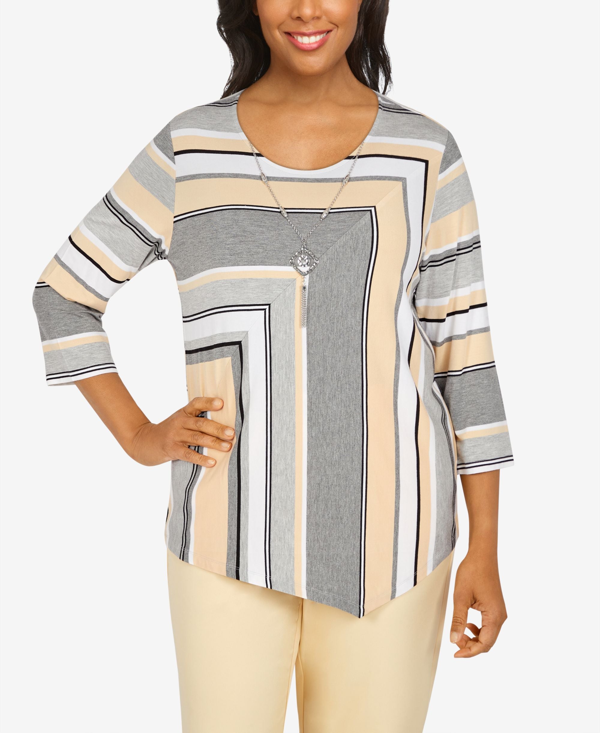 Missy Womens Chapel Hill Spliced Stripe Premium Top