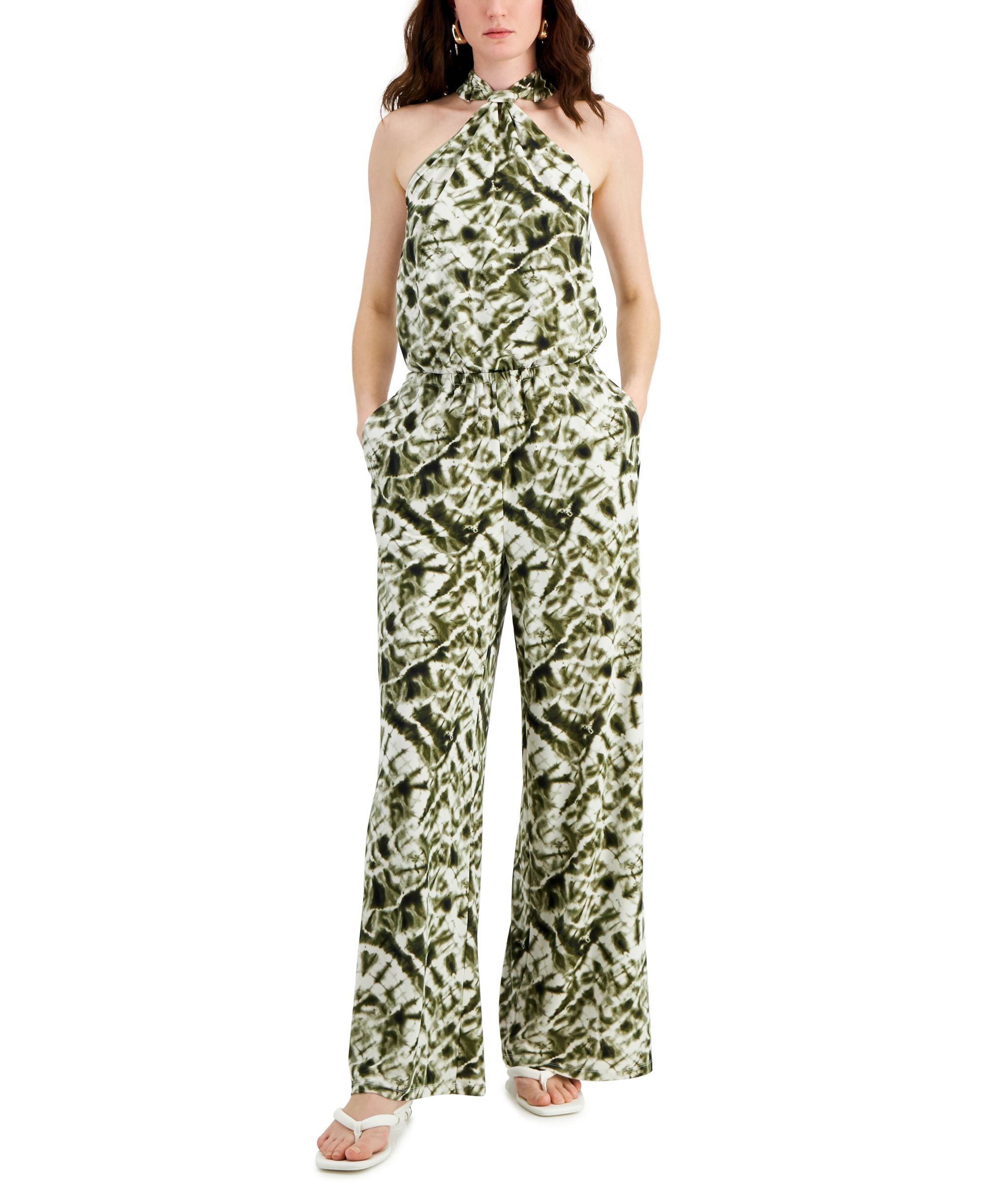 INC International Concepts Petite Knot Front Printed Jumpsuit