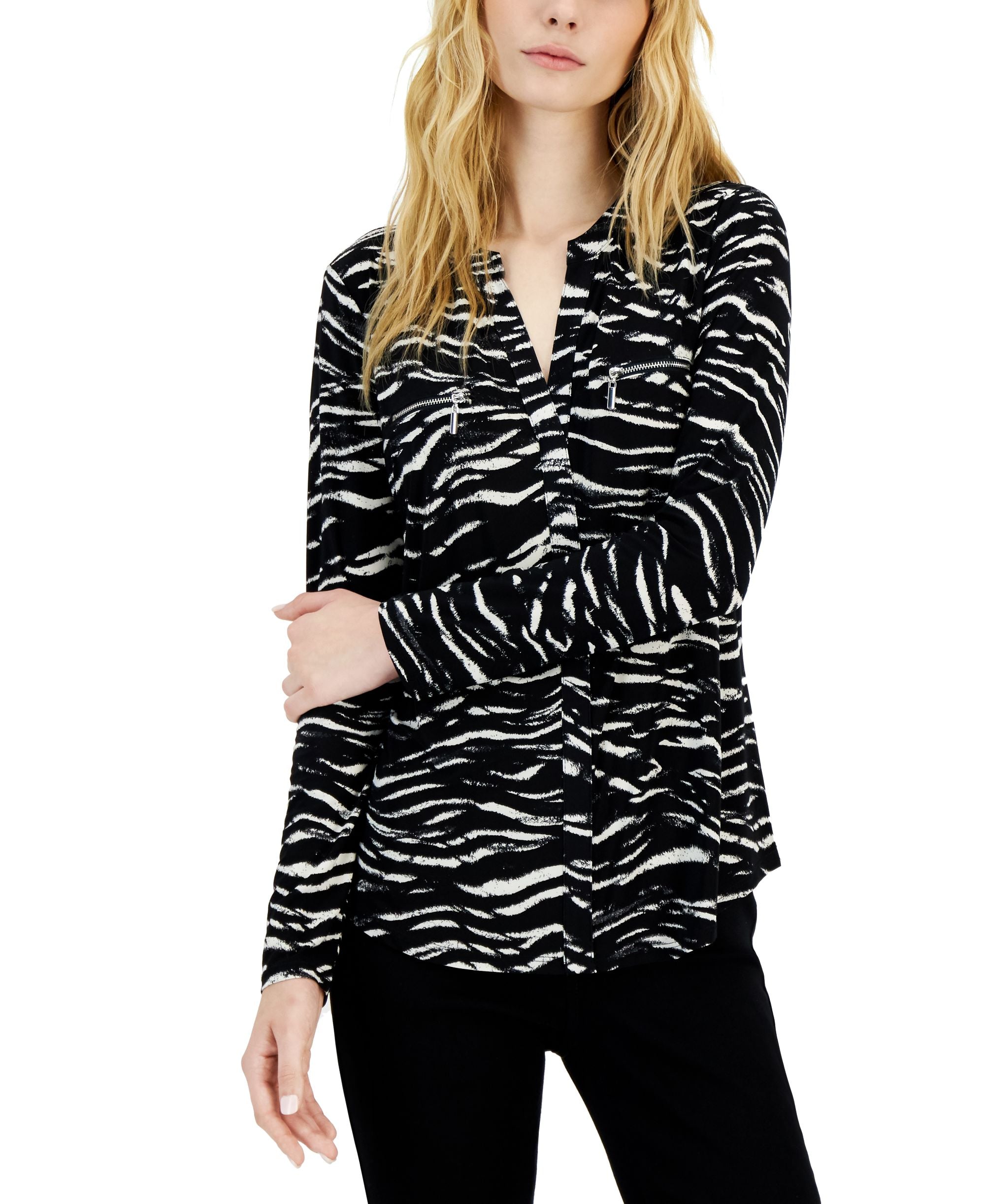 International Concepts Womens Print Zip Pocket Premium Top In