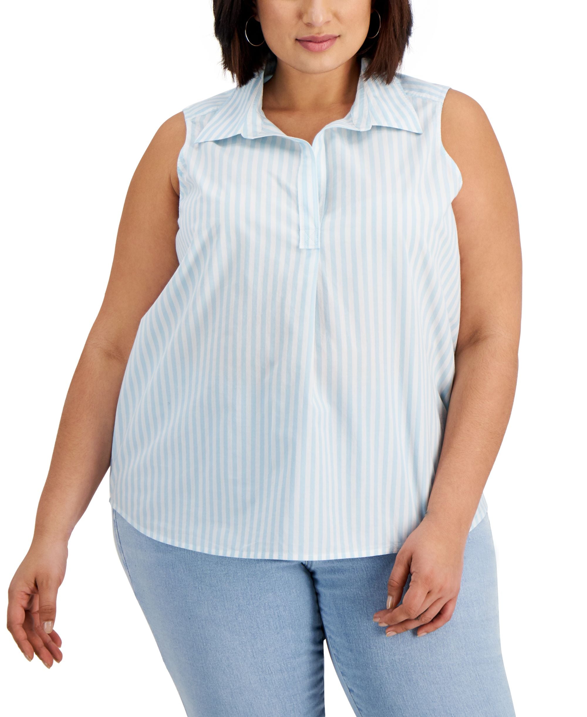 Style & Co Plus Size Striped Sleeveless Cotton Premium Top