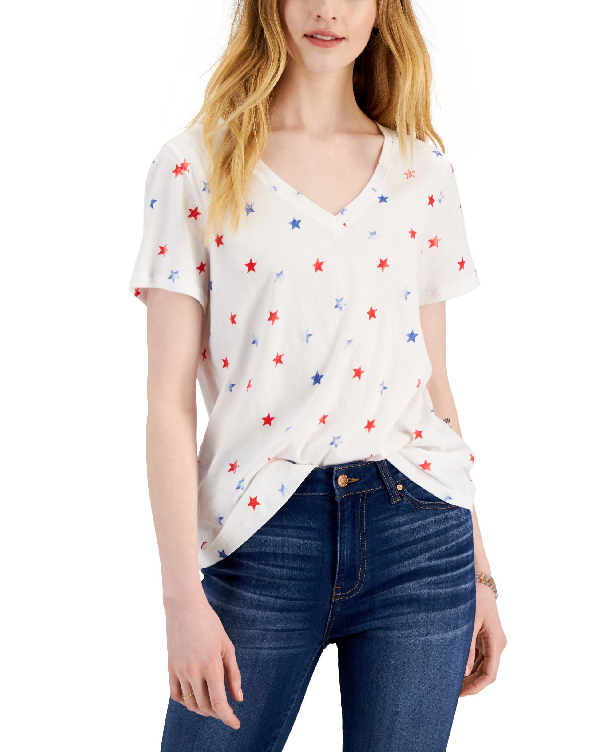 Style & Co Petite Star Print Cotton T-Modern Shirt