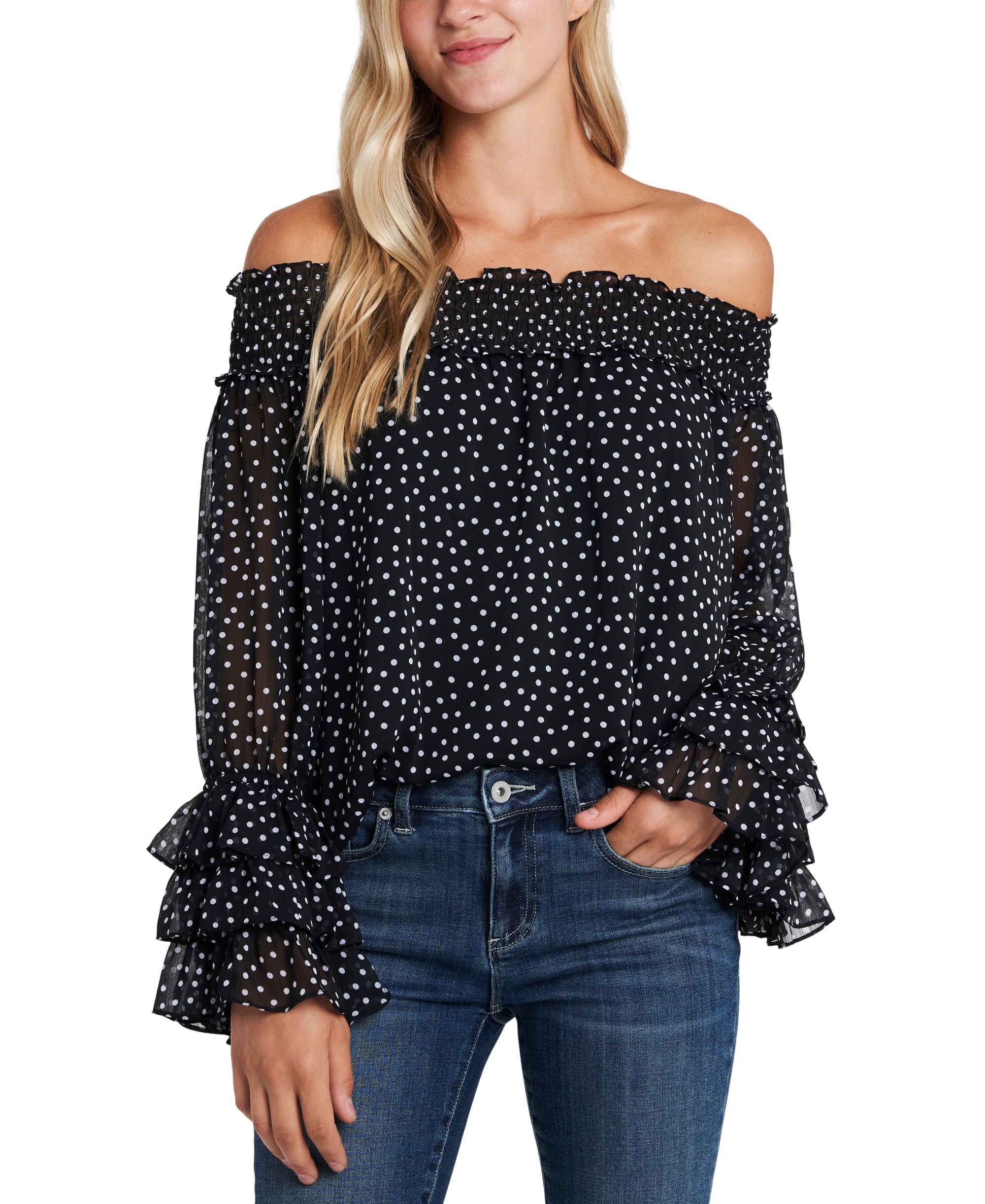 Cece Petite Ruffled Off The Shoulder Premium Top