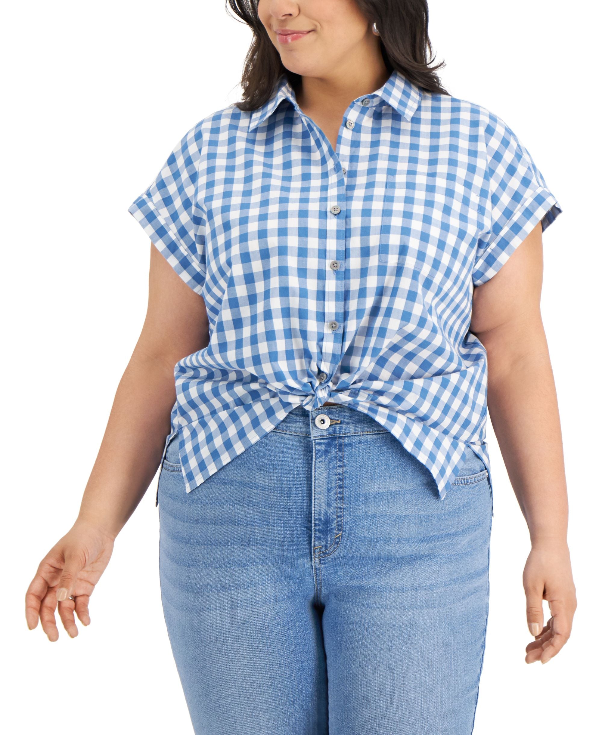 Style & Co Plus Size Gingham Cotton Camp Modern Shirt