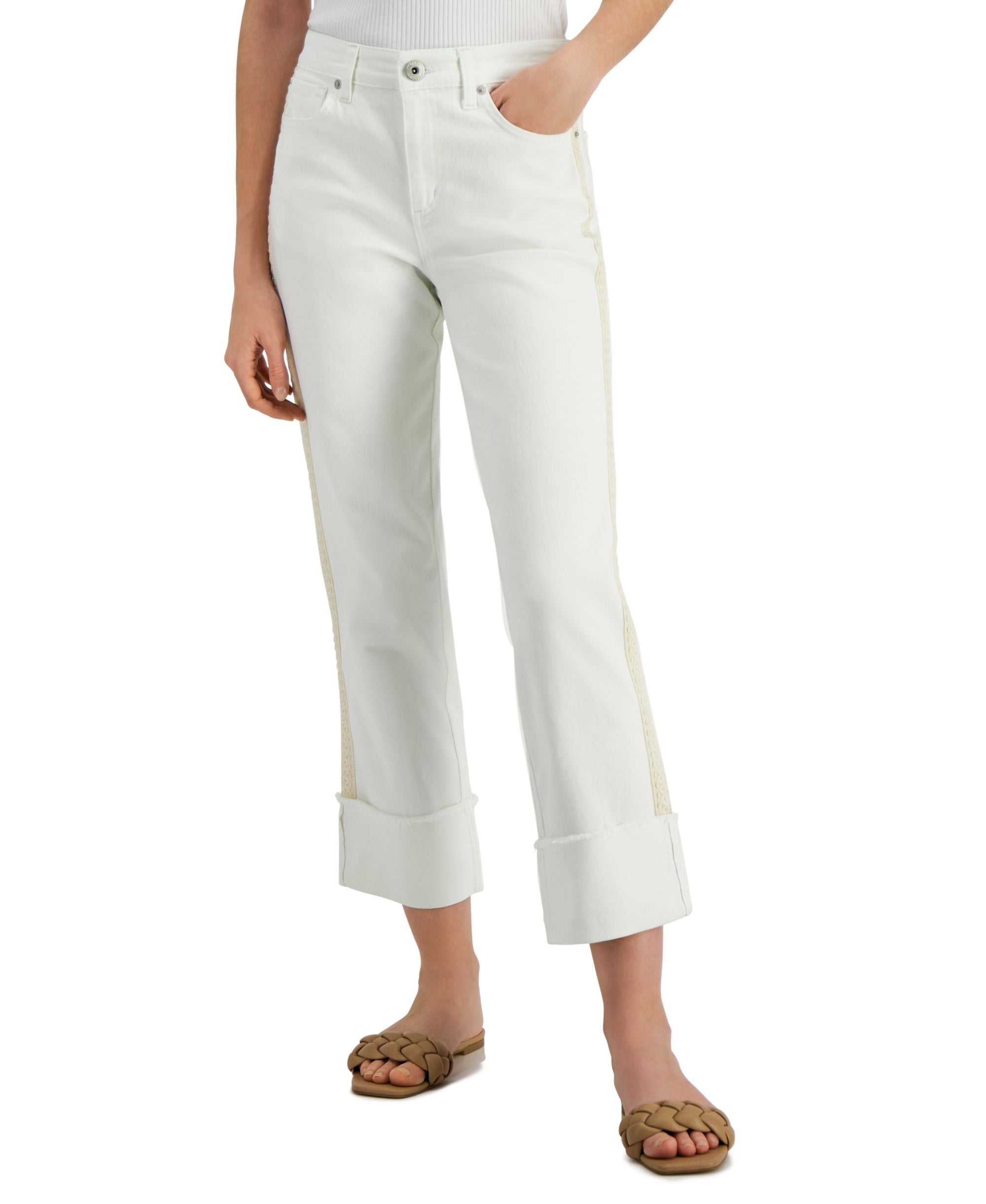INC International Concepts Womens High Rise Crochet Stripe Crop Premium Jeans