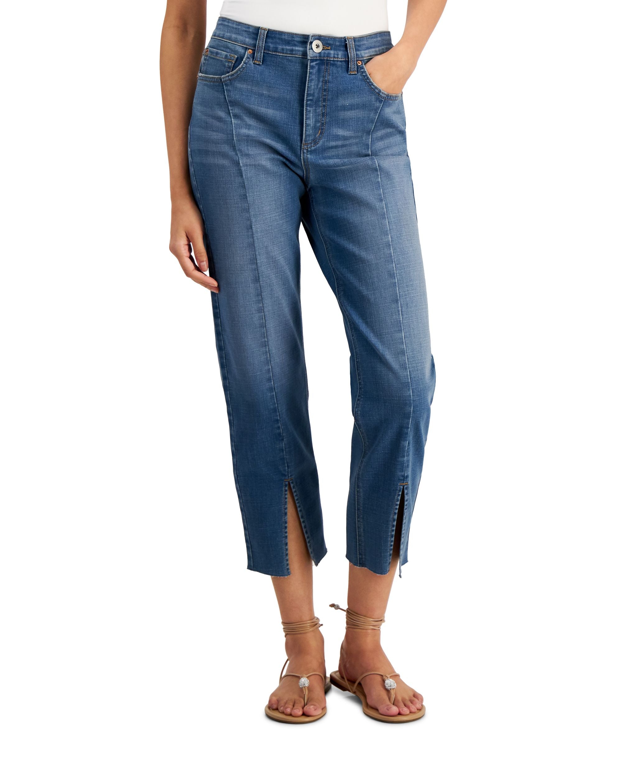 INC International Concepts Womens High Rise Slit Hem Crop Premium Jeans