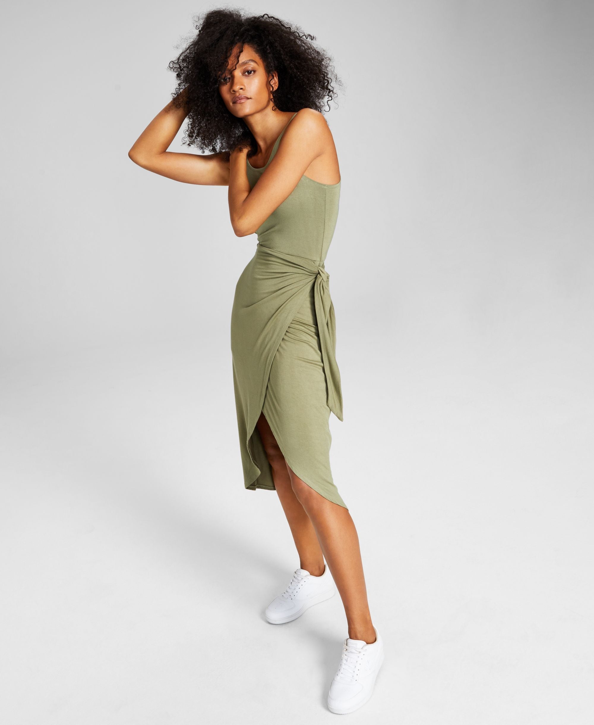 Women's Knit Side-Tie Tulip Midi Dress