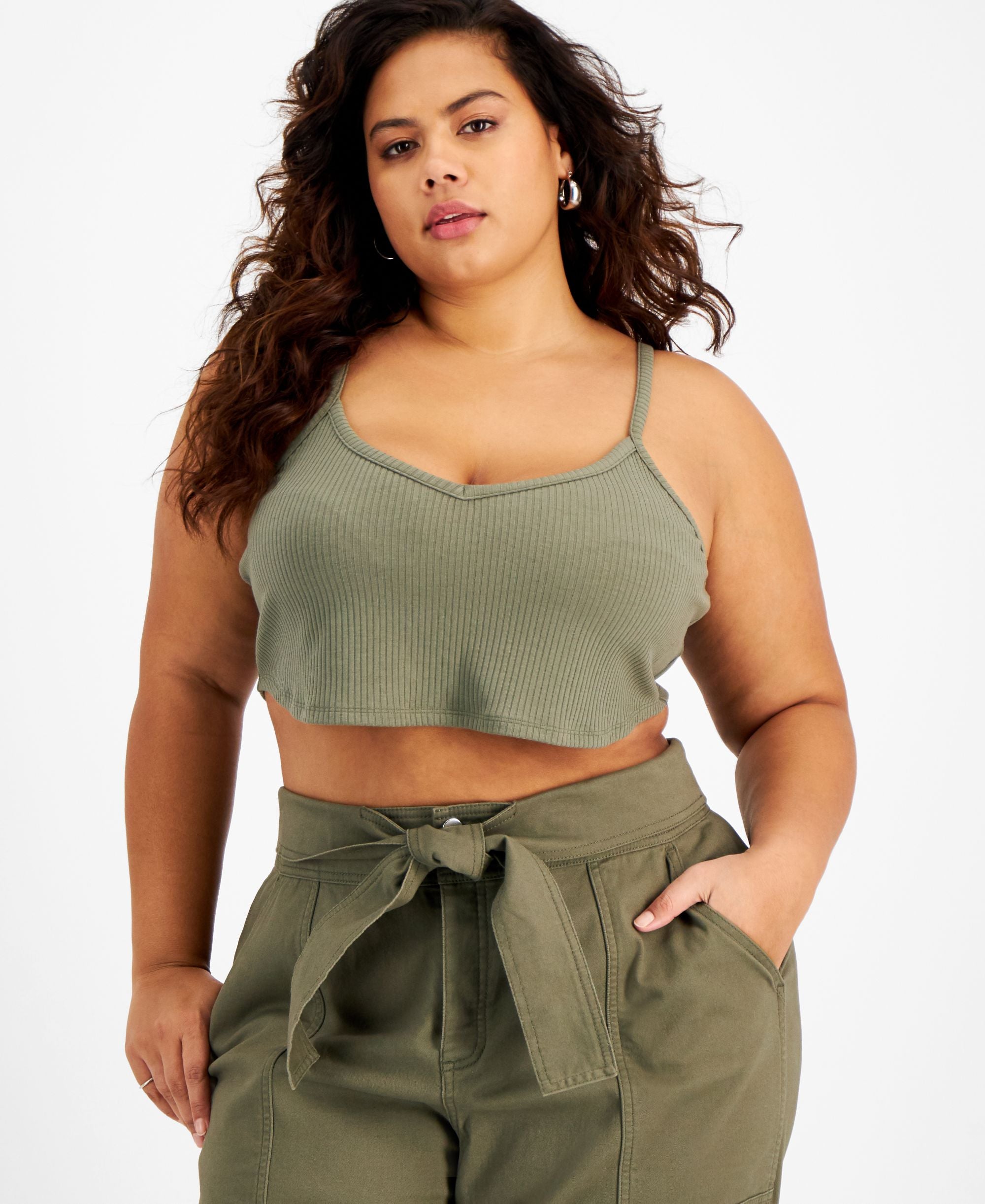 Bar III Plus Size Ribbed Knit Crop Premium Top