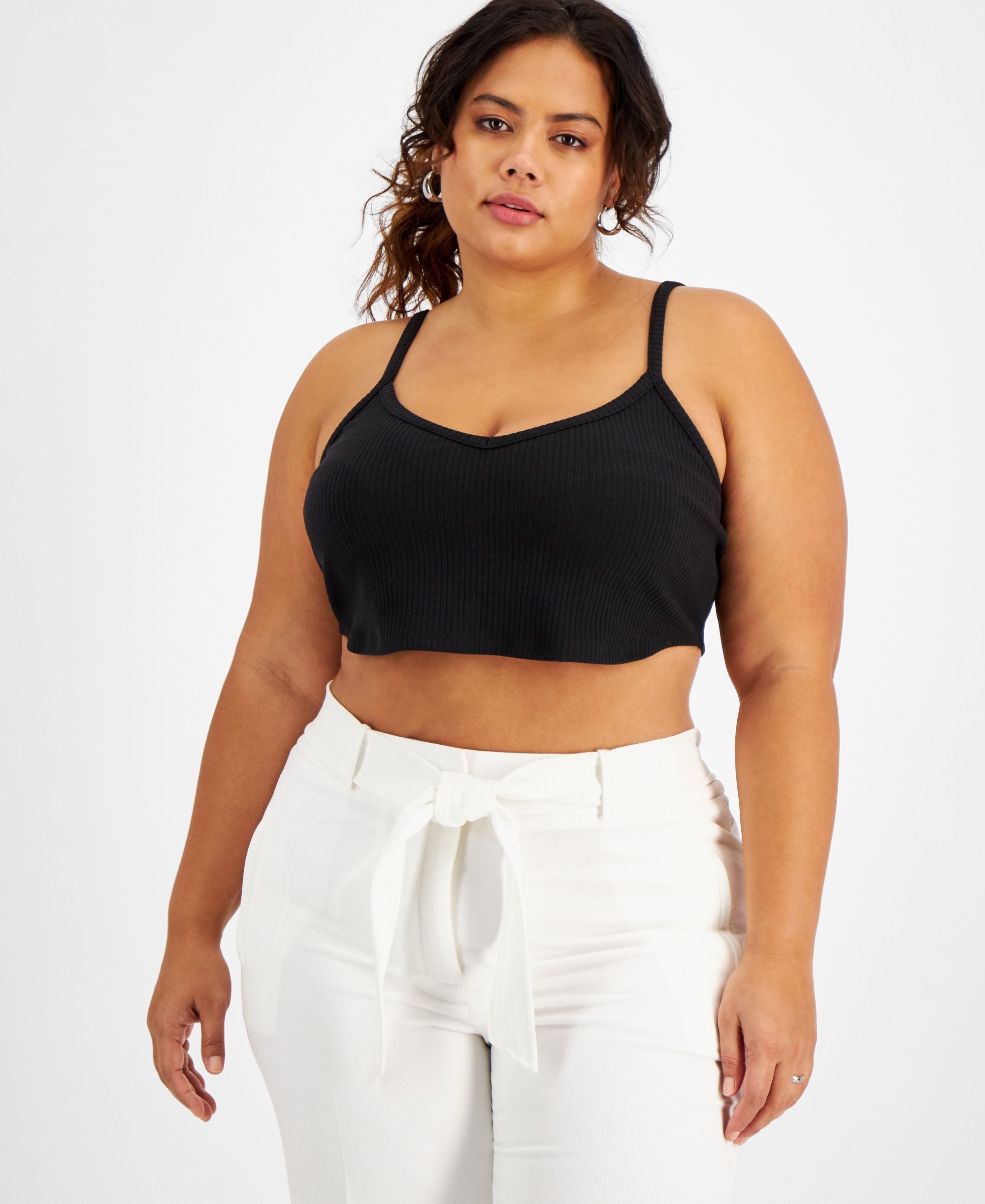 Bar III Plus Size Ribbed Knit Crop Premium Top