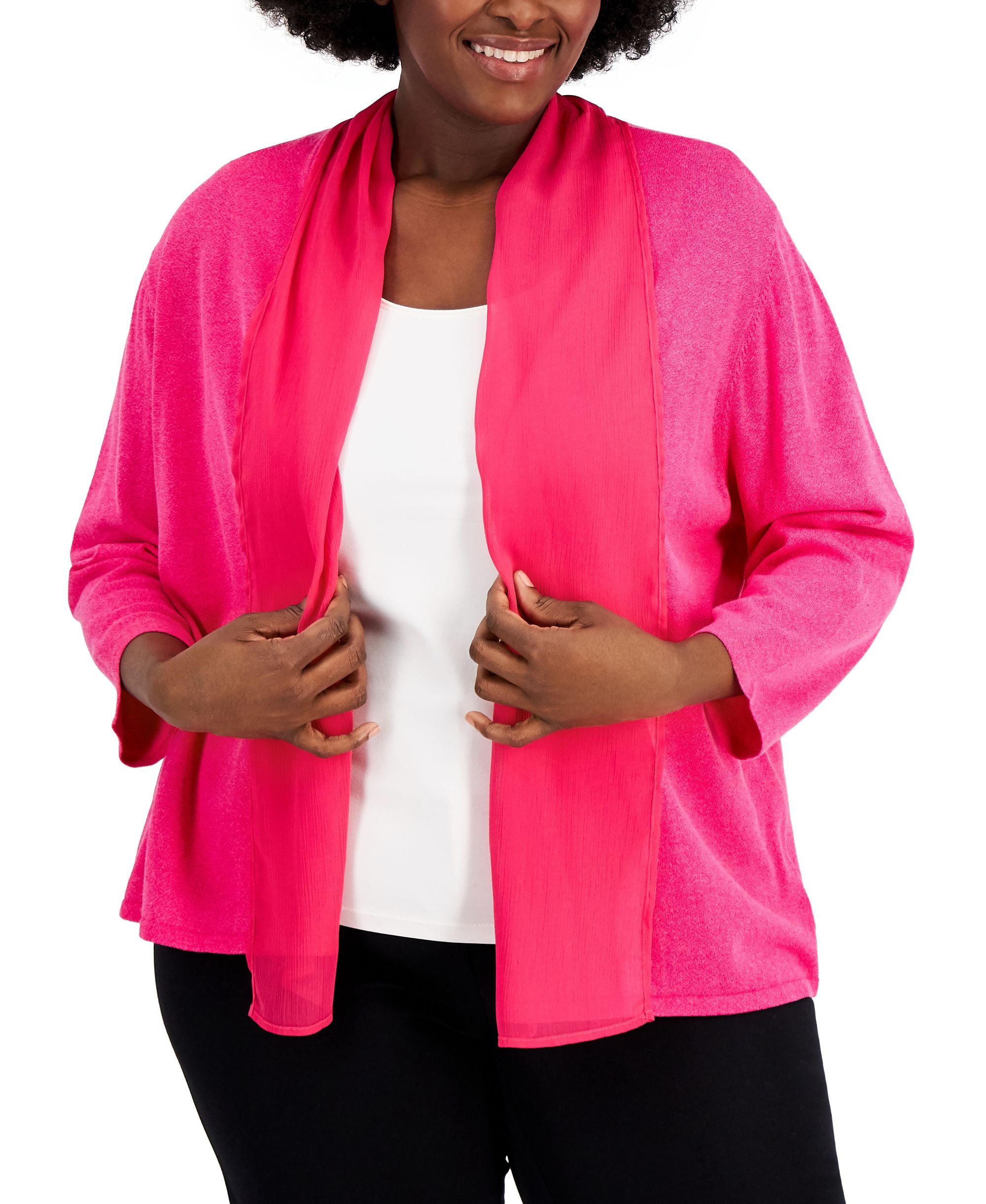 Kasper Plus Size Open Front Long-Sleeve Jacket