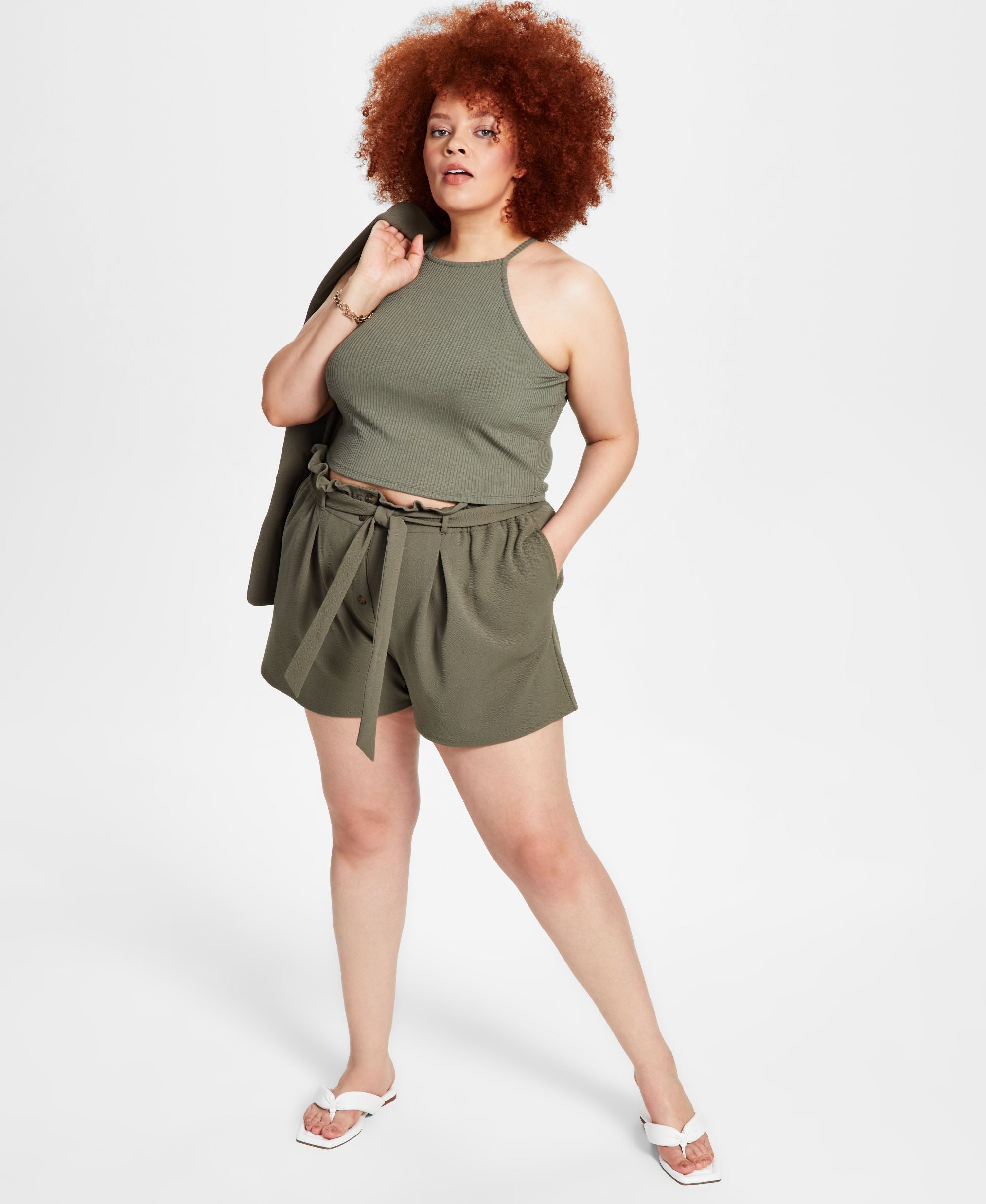 Bar III Modern Plus Size High Rise Premium Shorts