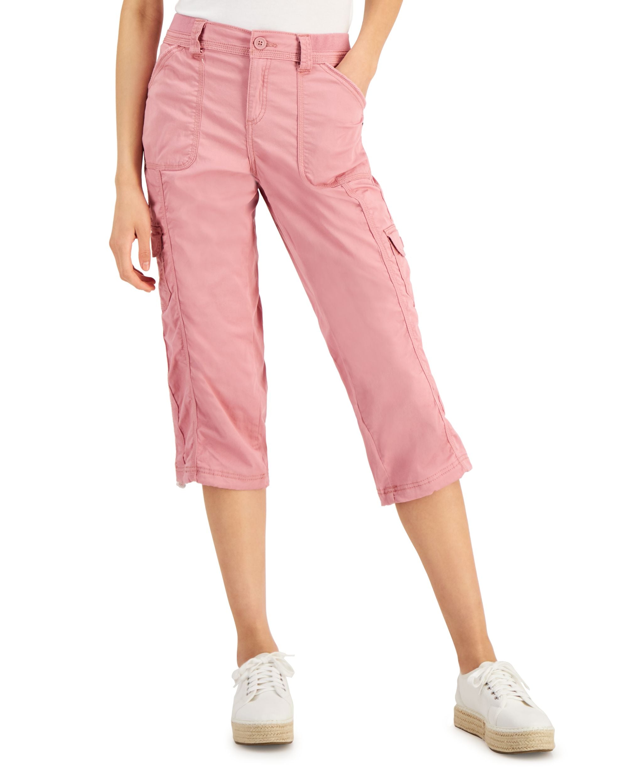 Petite Mid Rise Bungee-Hem Capri-Length Signature Pants