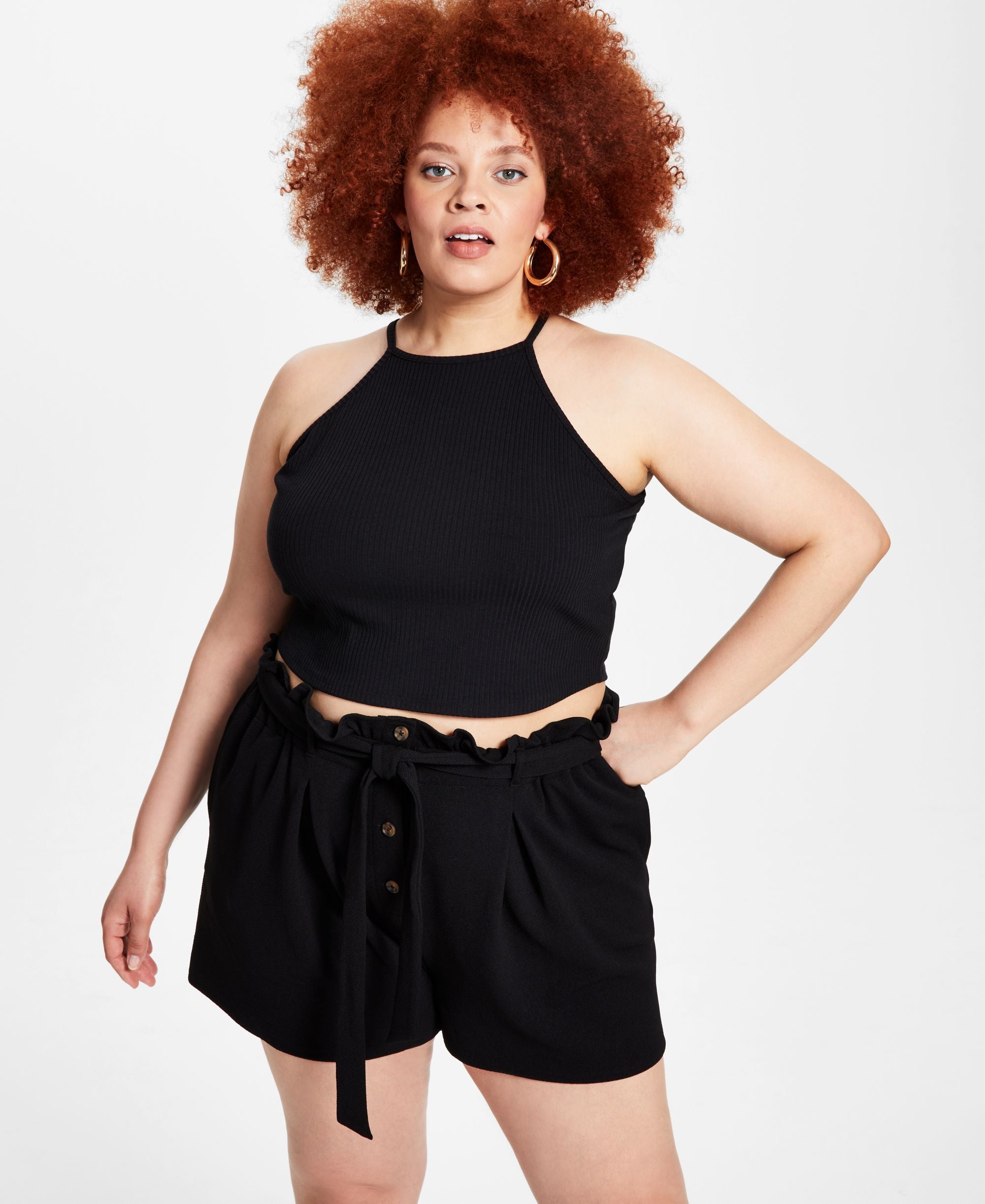 Bar III Modern Plus Size Ribbed Halter Tank Premium Top