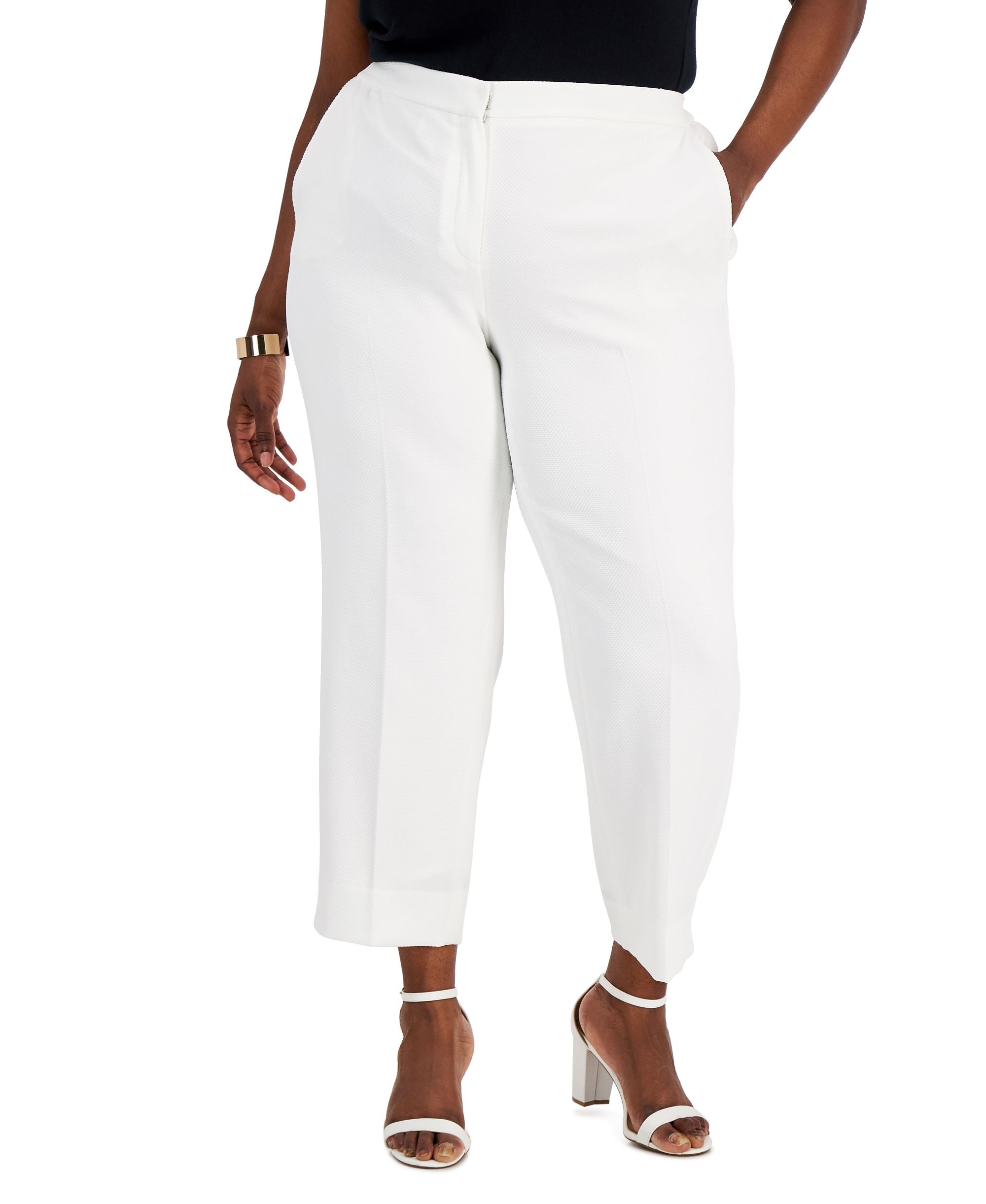 Kasper Plus Size Textured Pique Elastic Side Signature Pants