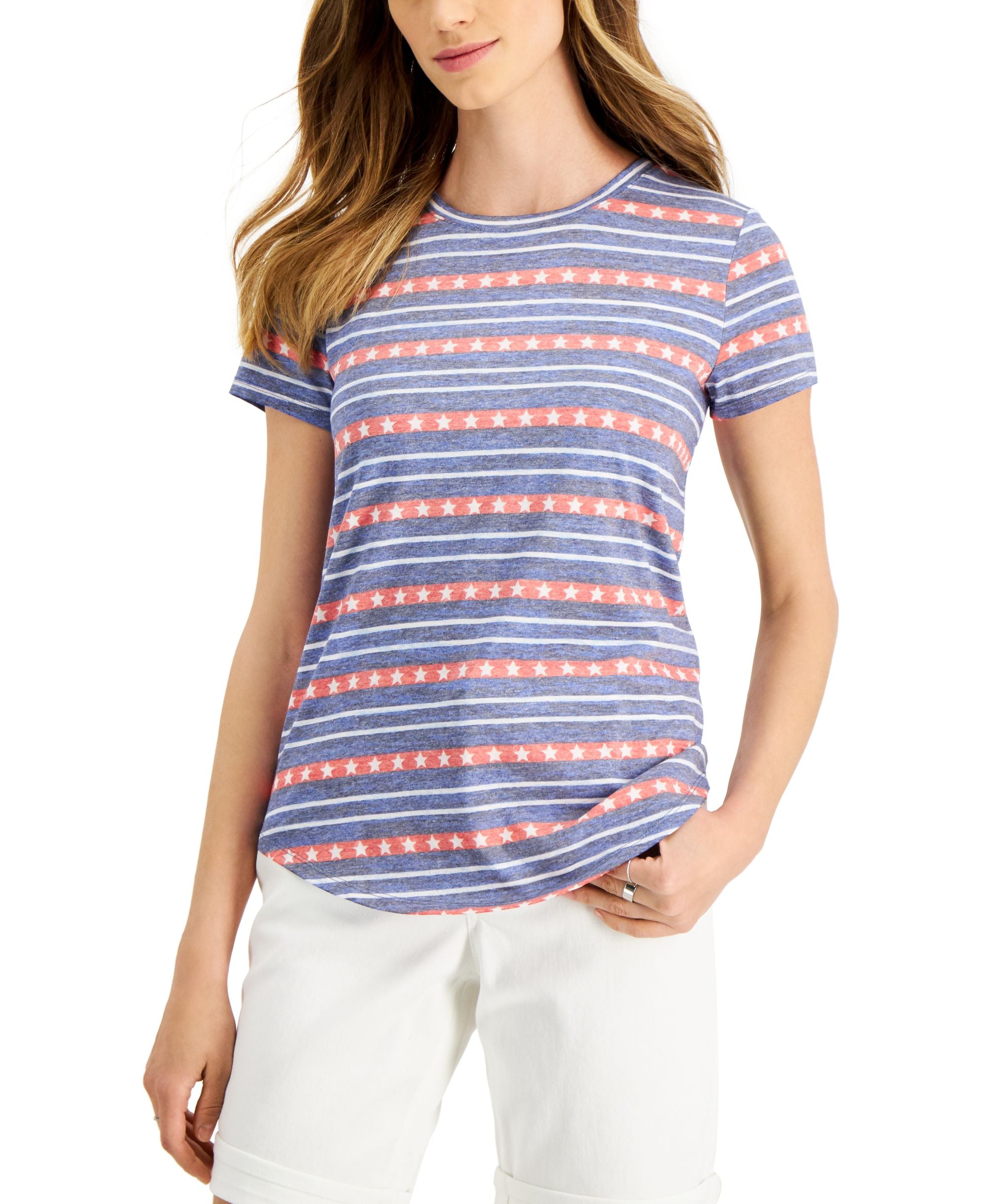 Style & Co Petite Stars Stripes Burnout T-Modern Shirt