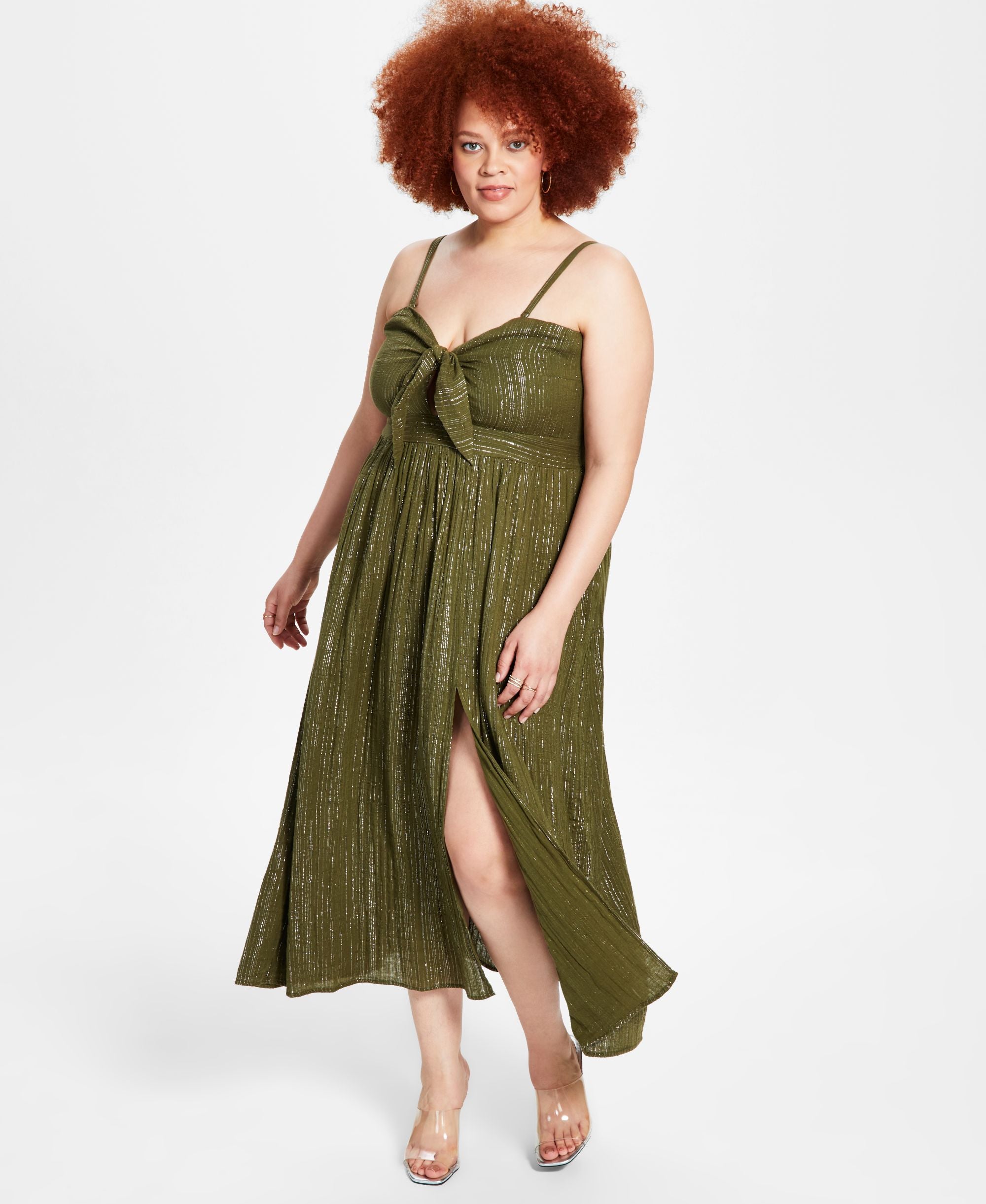 Bar III Modern Plus Size Tie Front Maxi Dress