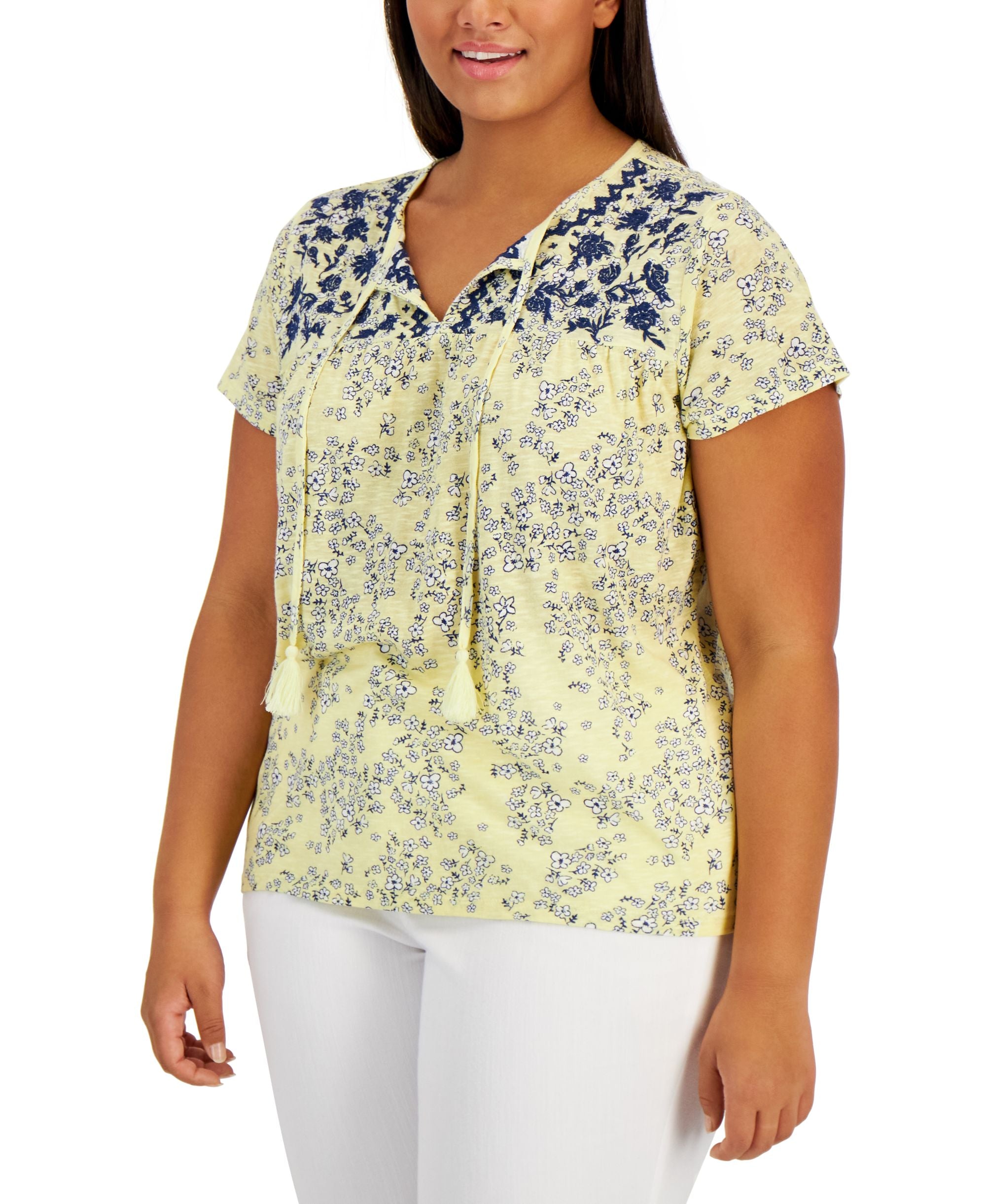 Style & Co Plus Size Split Neck Embroidered Premium Top