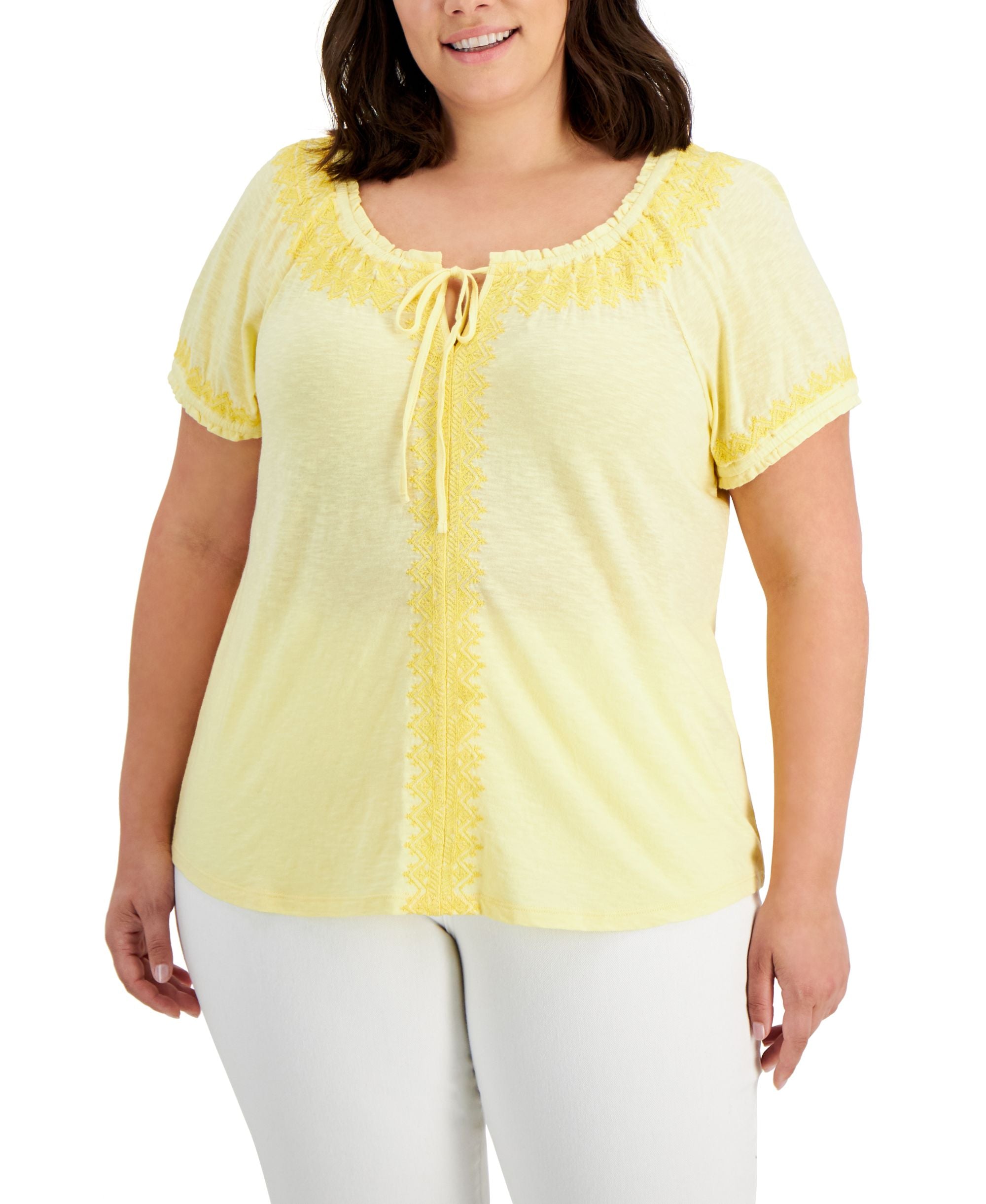 Style & Co Plus Size Tie Neck Premium Top
