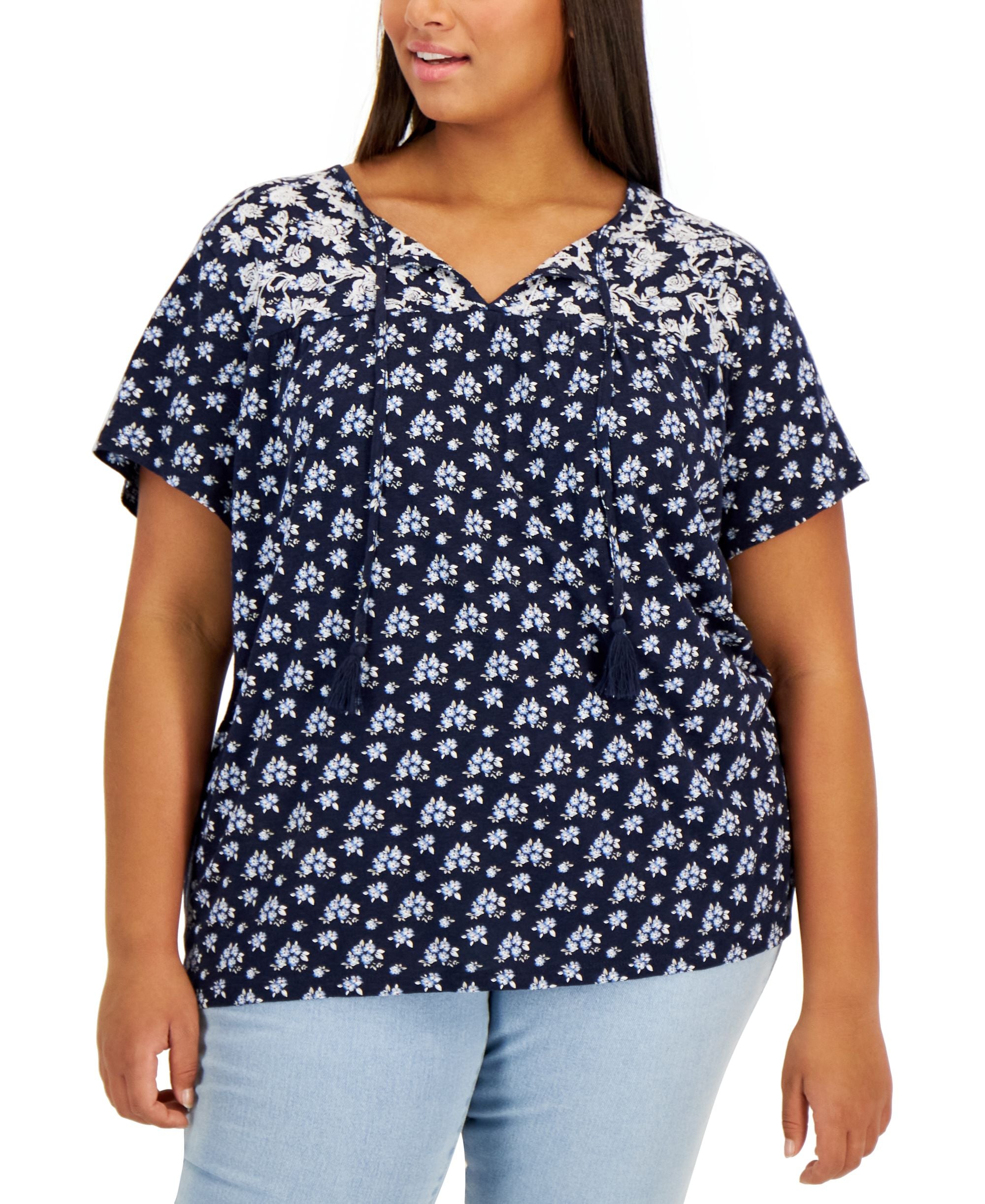 Style & Co Plus Size Tie Neck Premium Top