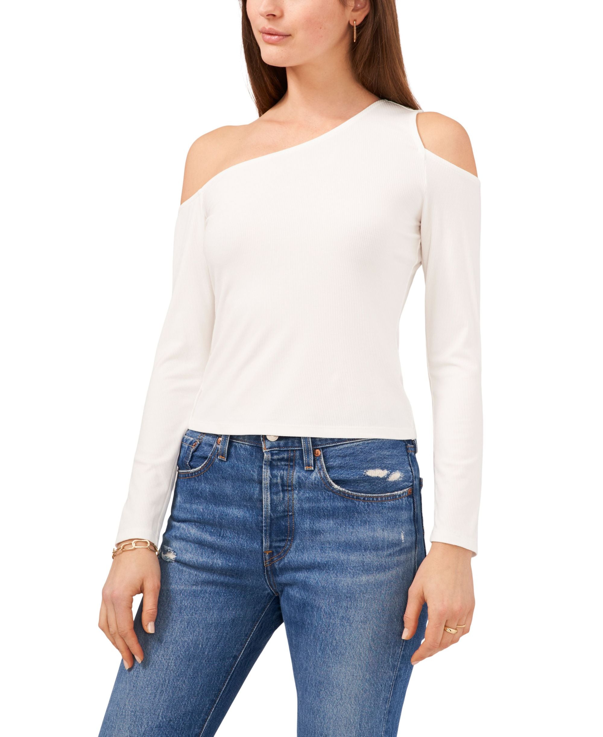 1.State Long-Sleeve Asymmetrical One Shoulder Premium Top