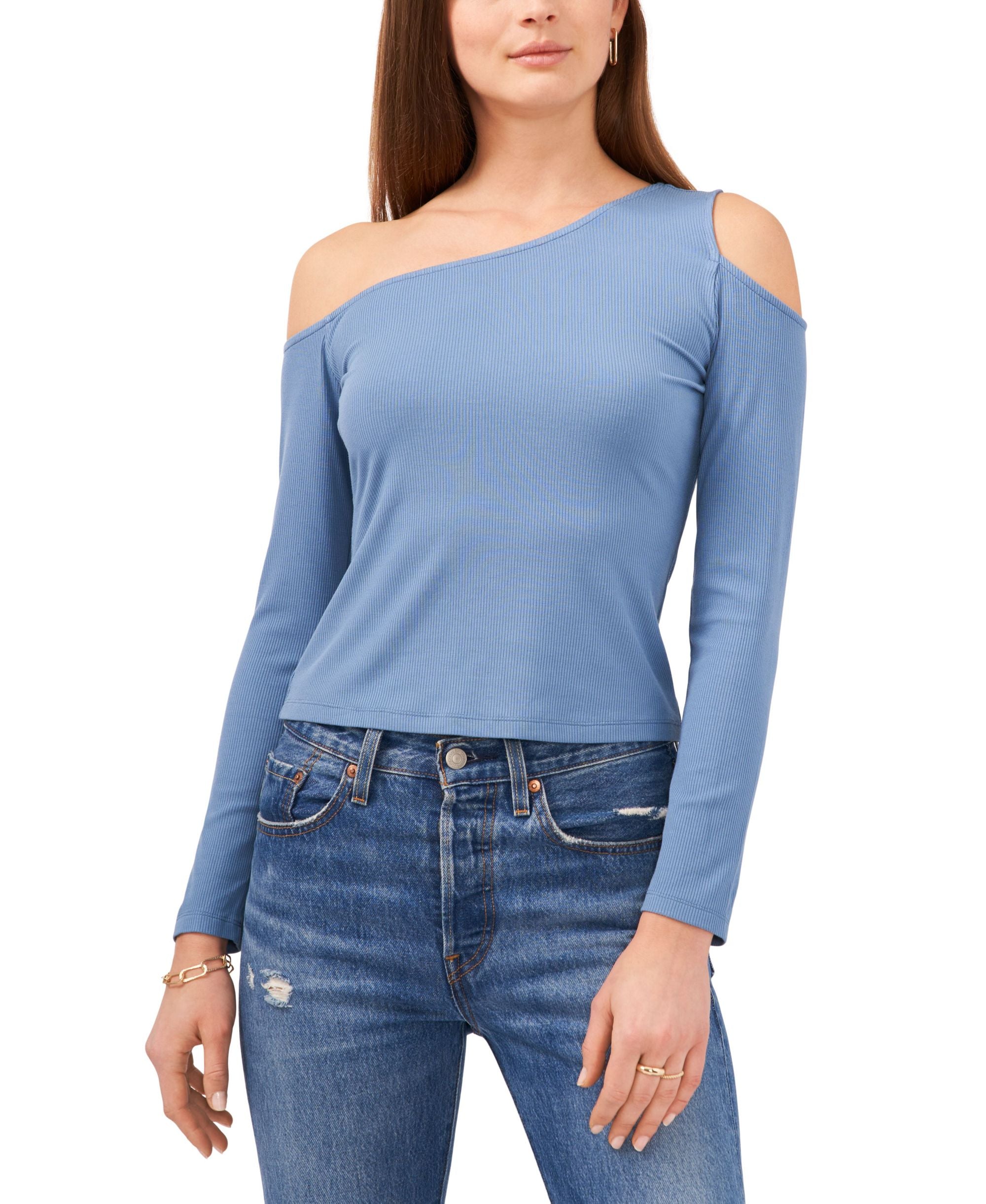 1.State Long-Sleeve Asymmetrical One Shoulder Premium Top