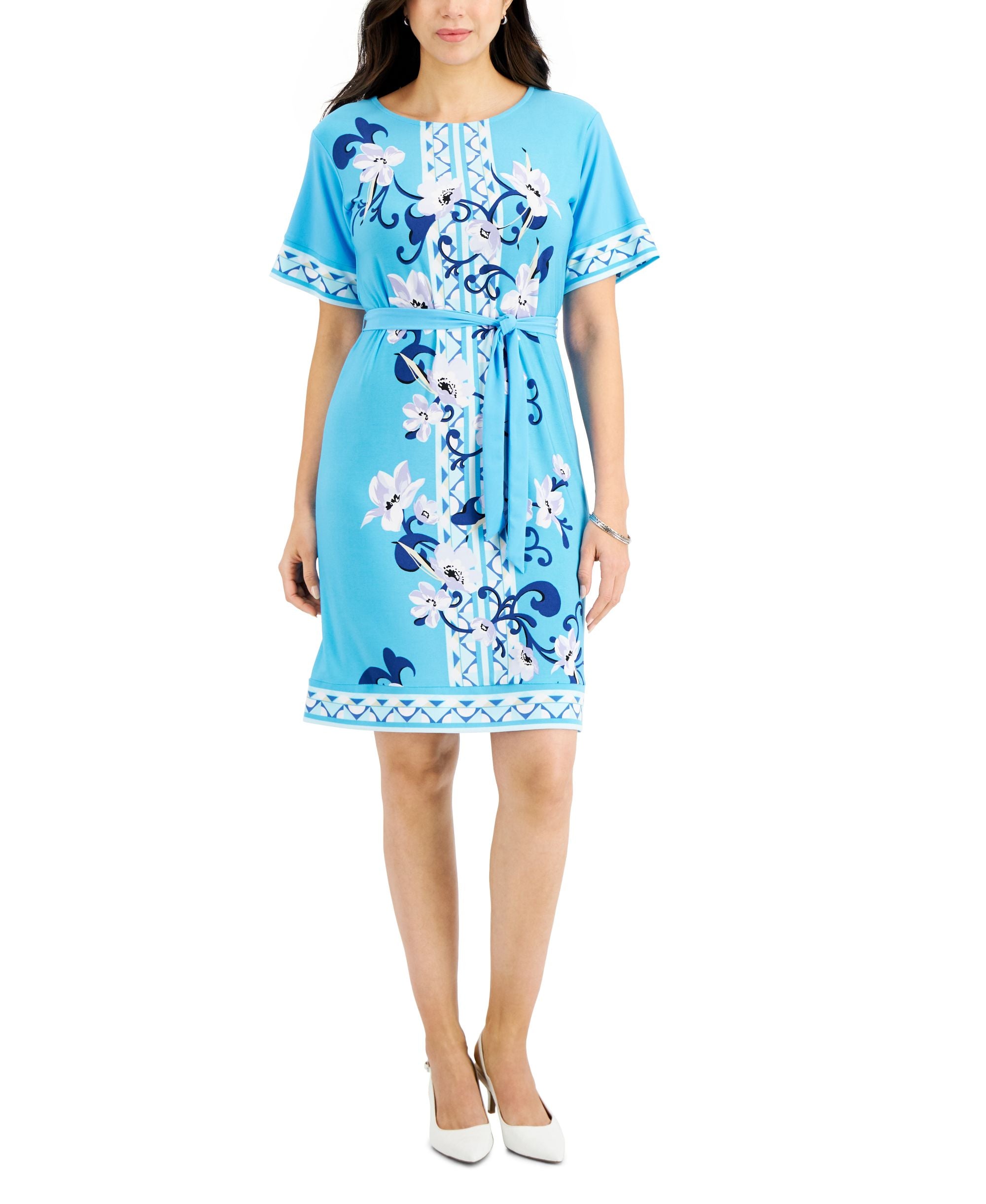 JM Collection Flutter-Sleeve Printed Dress