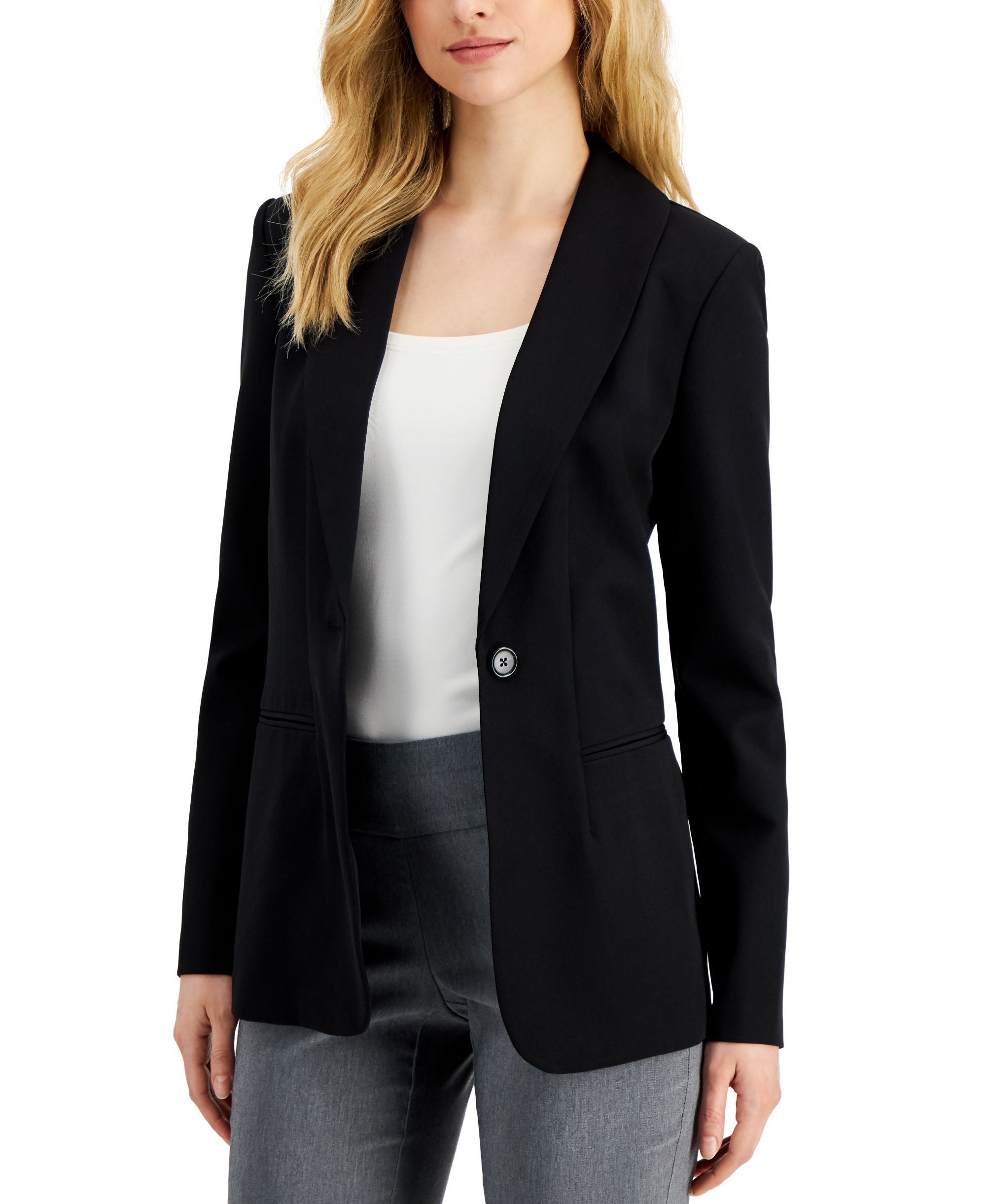 Petite Long-Sleeve Collared Blazer