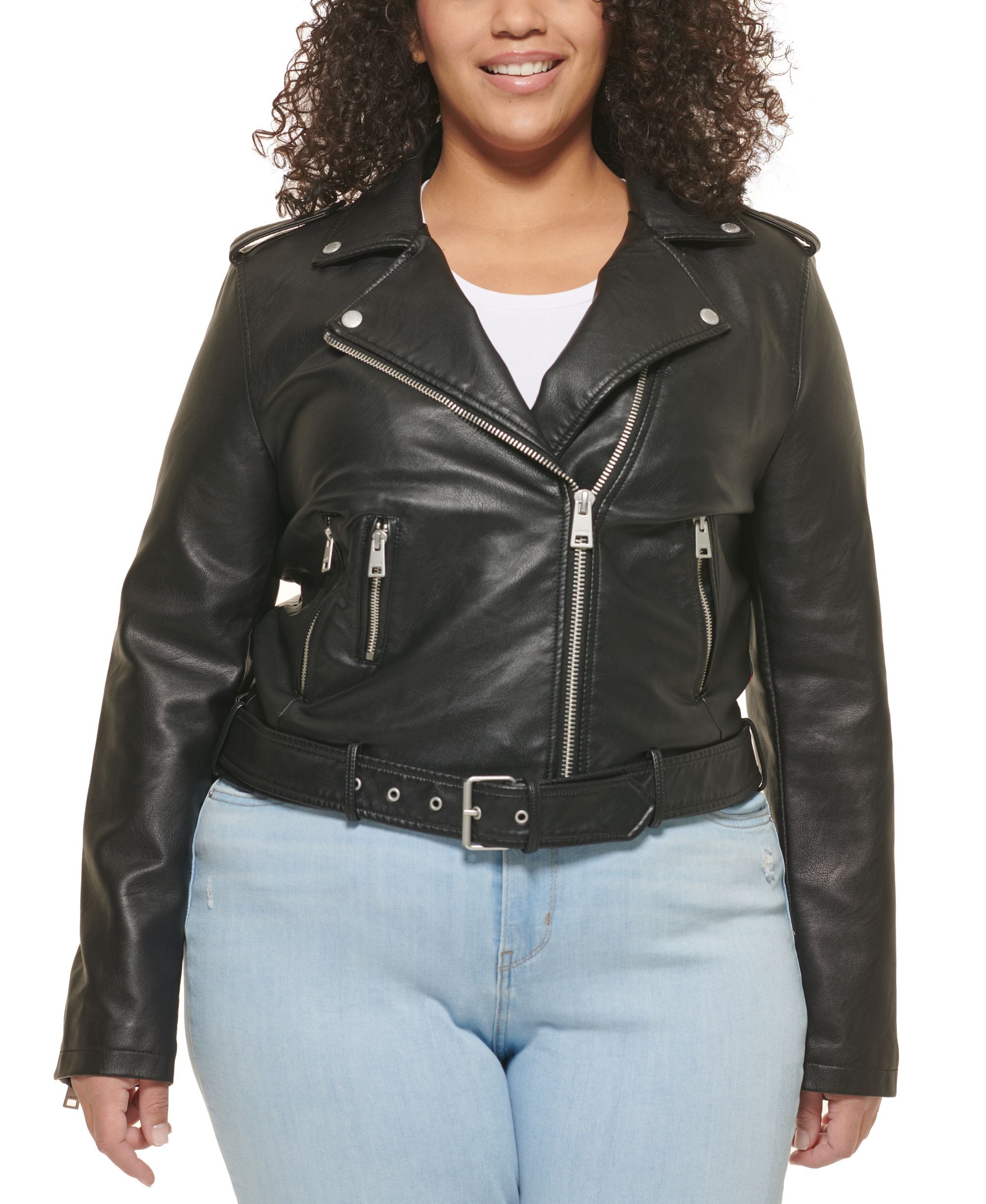 Levis Plus Size Faux-Leather Finish Belted Motorcycle Jacket