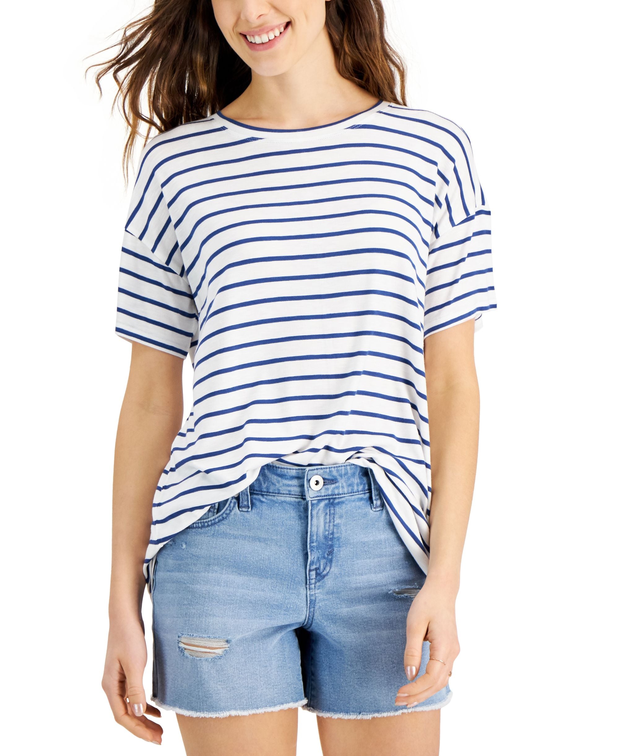 Style & Co Printed Dropped Shoulder Premium Top