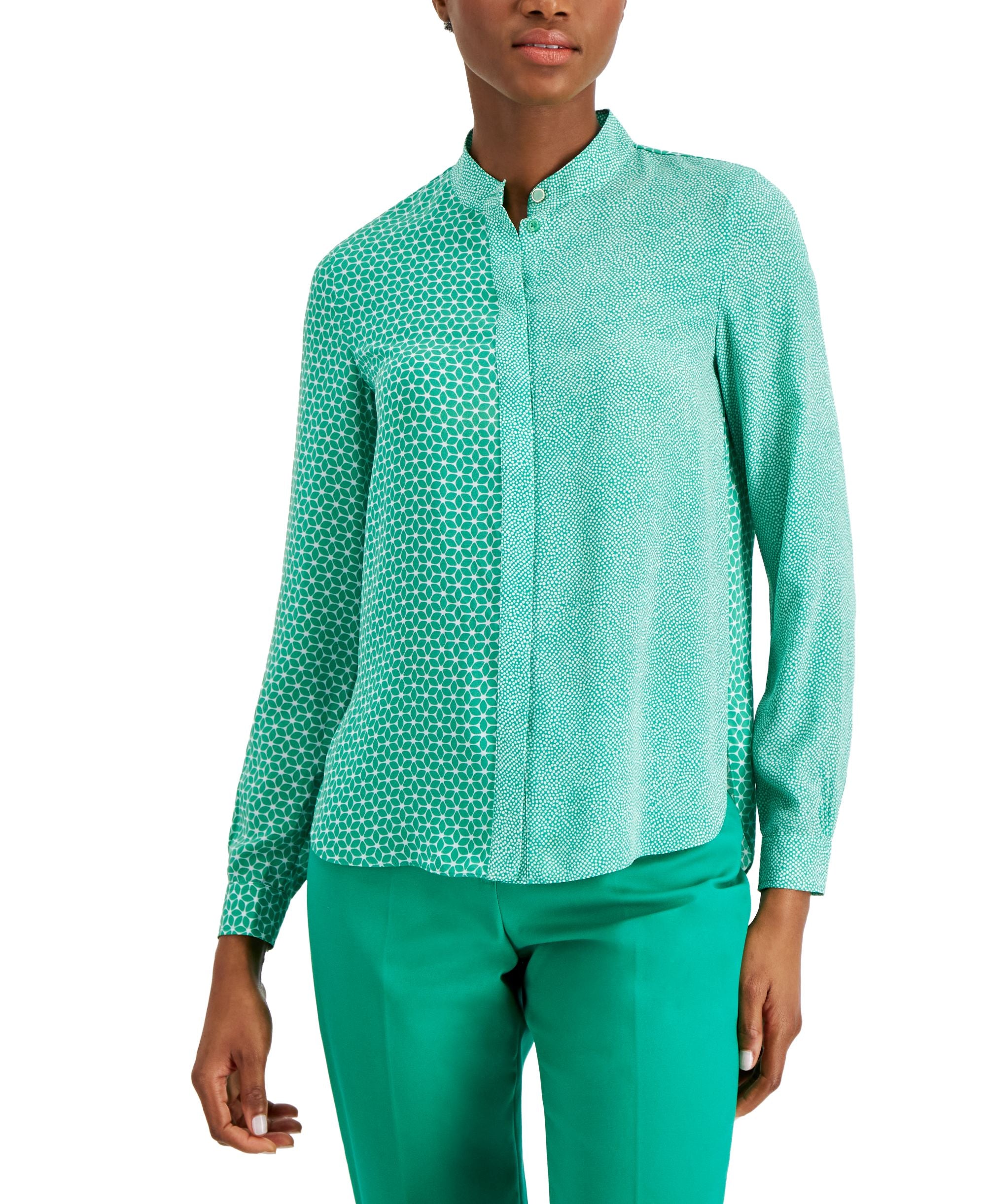 Anne Klein Petite Mixed-Print Modern Shirt