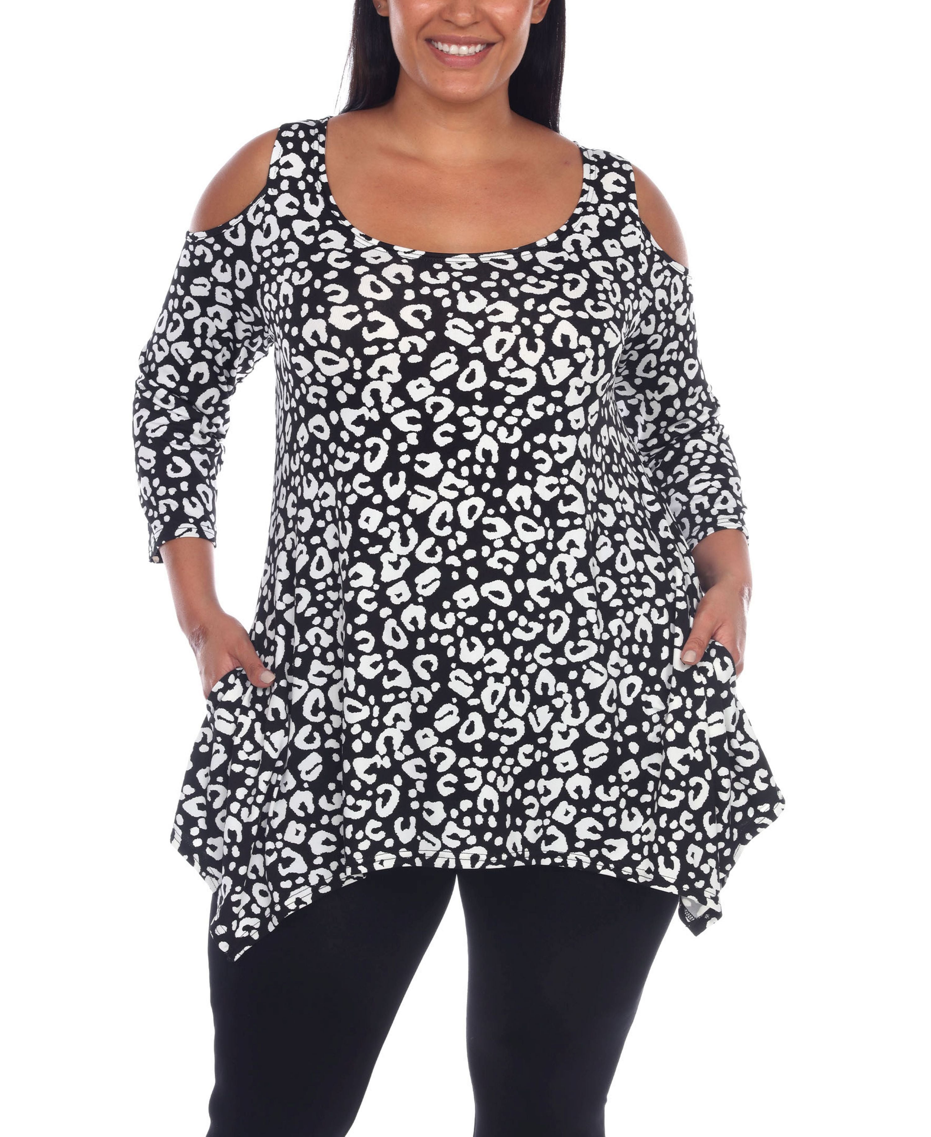 Plus Size Leopard Cold Shoulder Tunic Premium Top