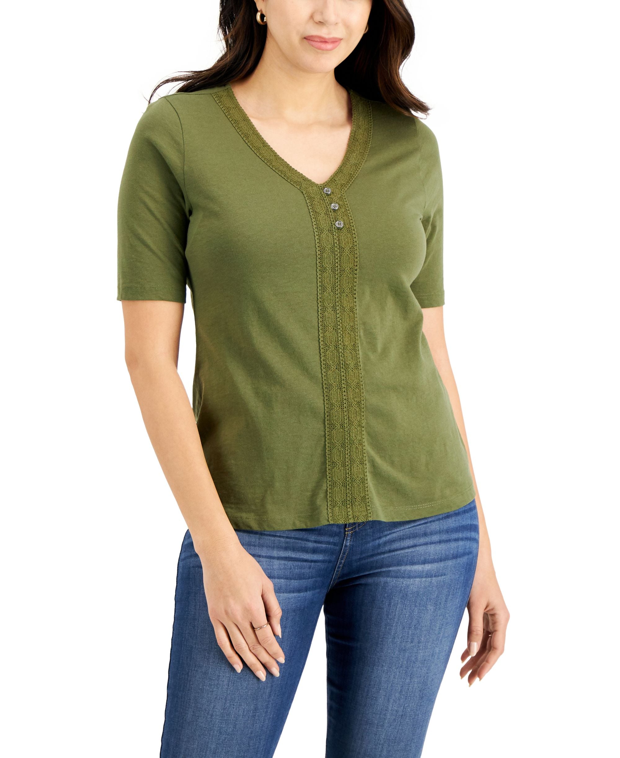 Karen Scott Crochet Trim Premium Top