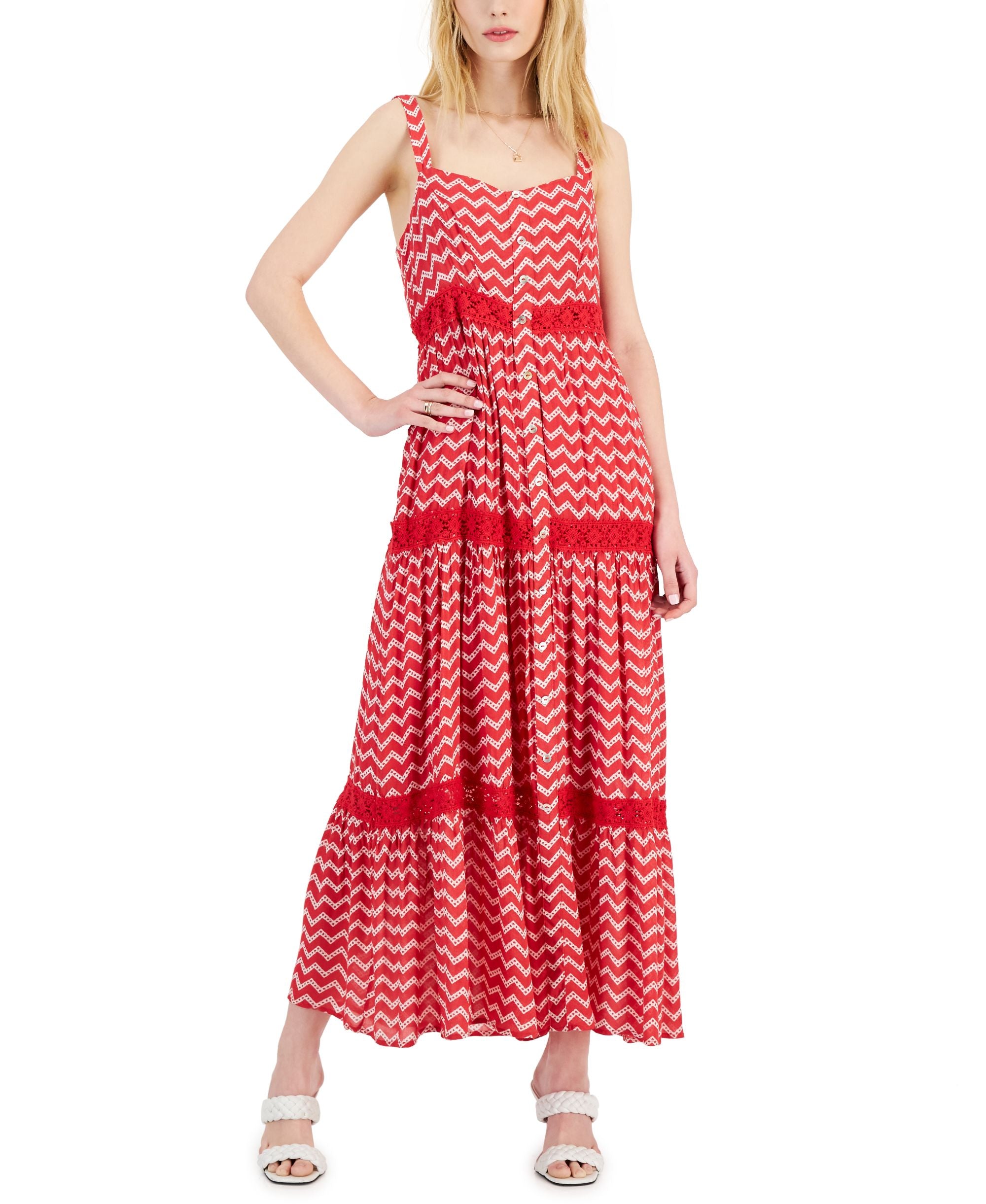 Fever Womens Gauze Tiered Flounce Maxi Dress