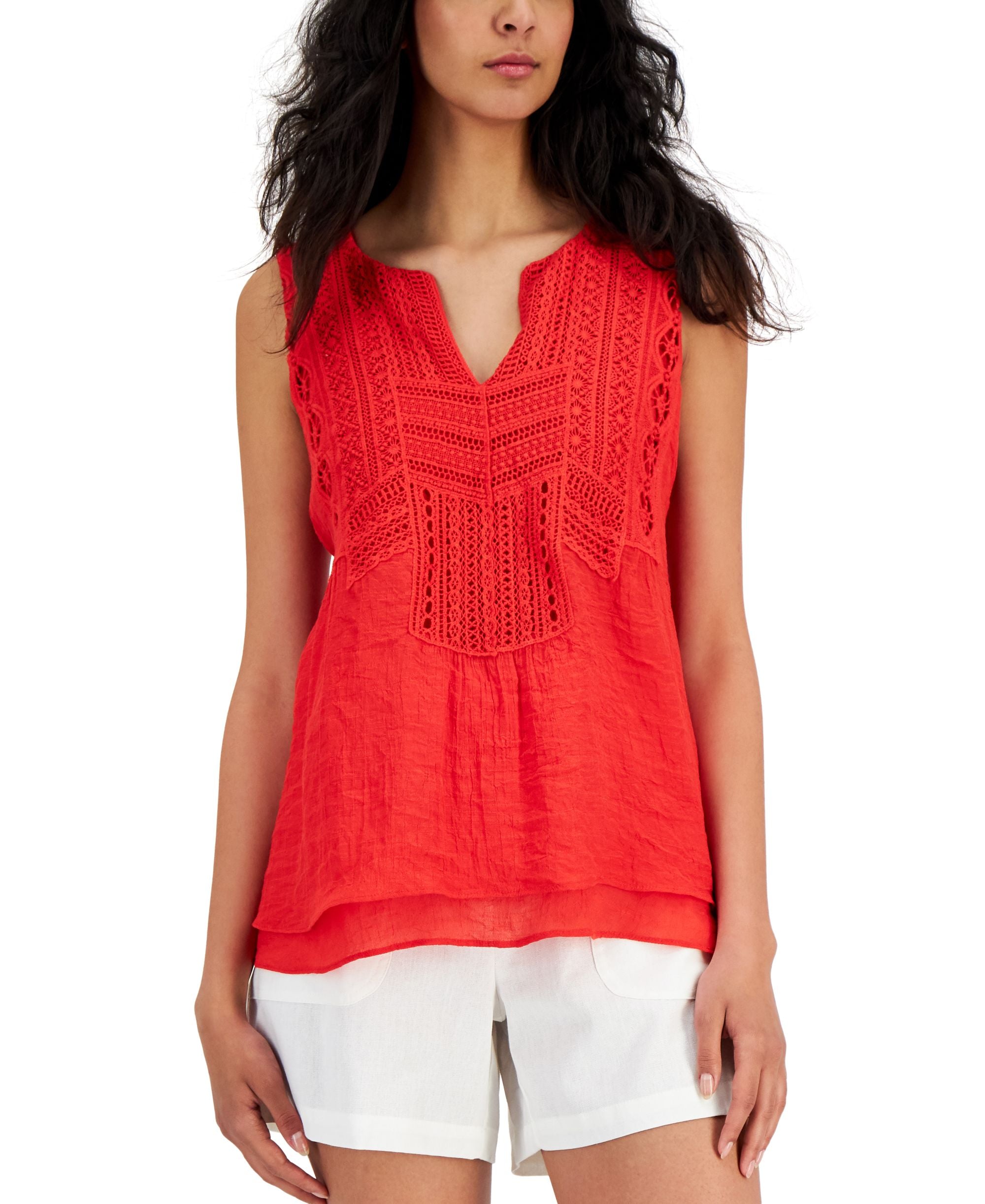 JPR Studio Womens Crochet Trim Tank Premium Top