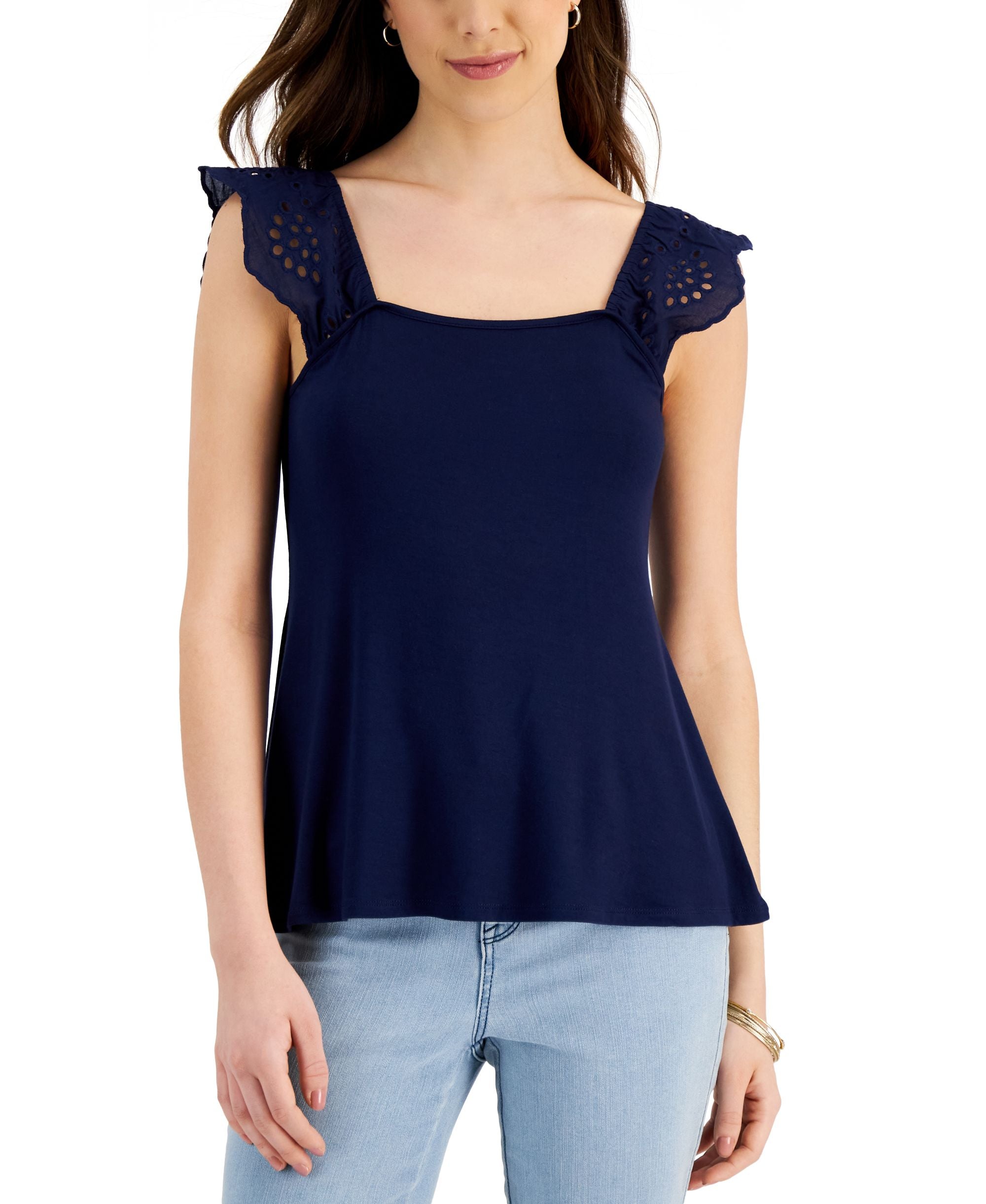 Willow Drive Eyelet Flutter-Sleeve Premium Top
