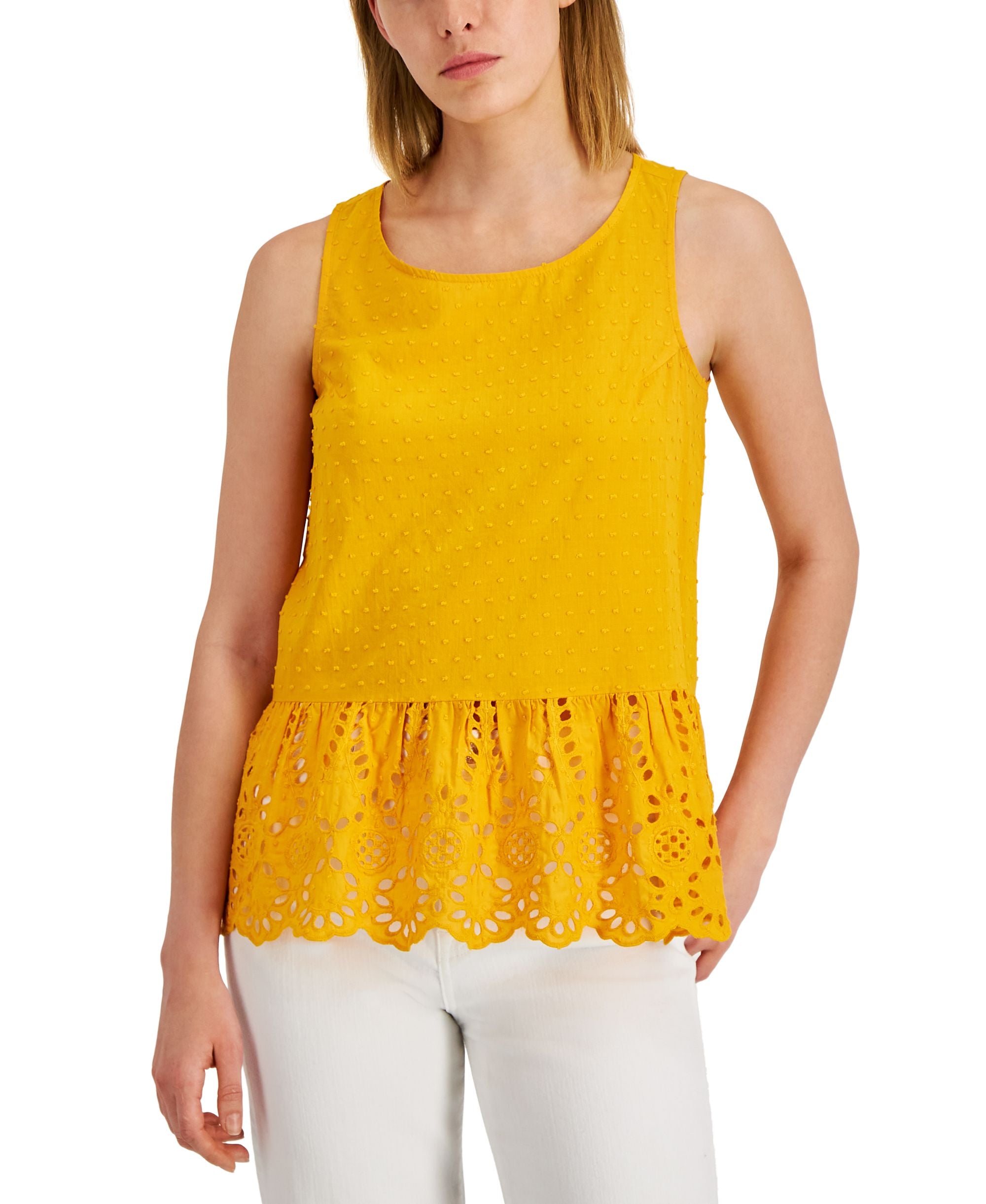 Adyson Parker Womens Sleeveless Eyelet Peplum Premium Top