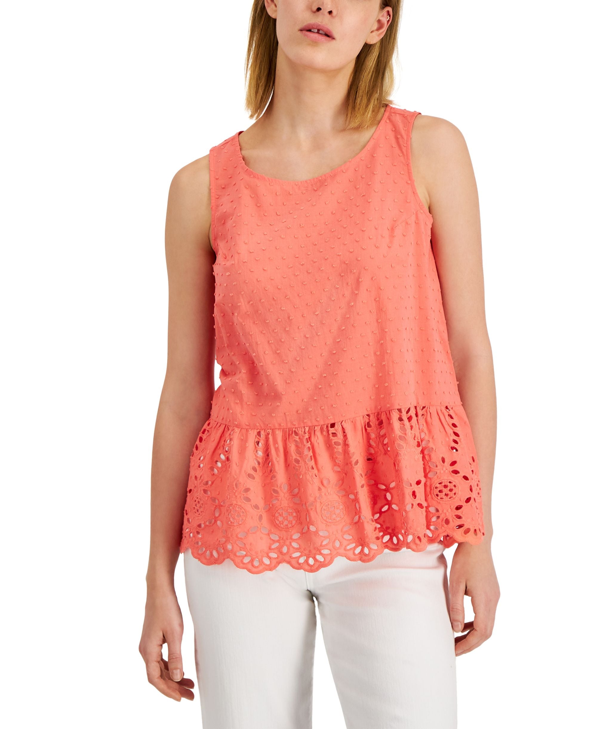 Adyson Parker Womens Sleeveless Eyelet Peplum Premium Top