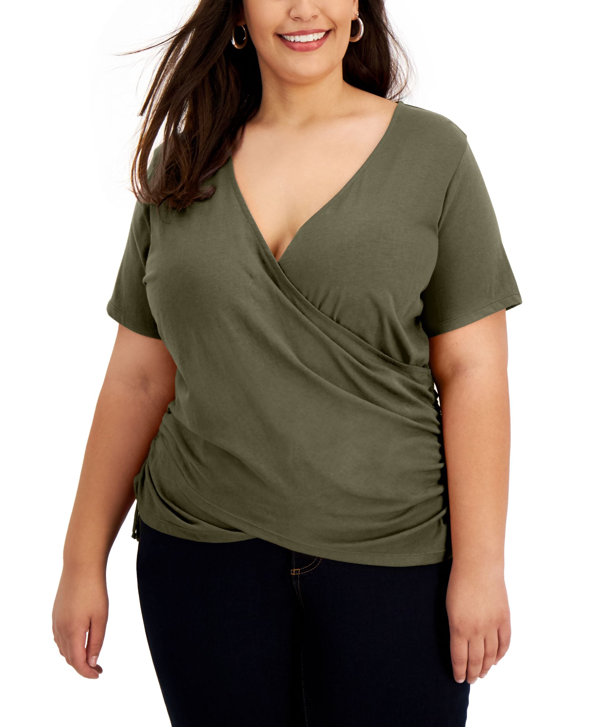 INC International Concepts Plus Size Cotton Side Ruched T-Modern Shirt
