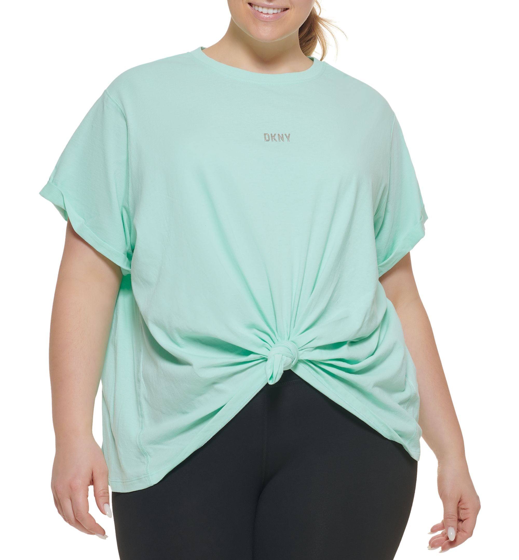 DKNY Sport Plus Size Knot Front Metallic Logo T-Modern Shirt