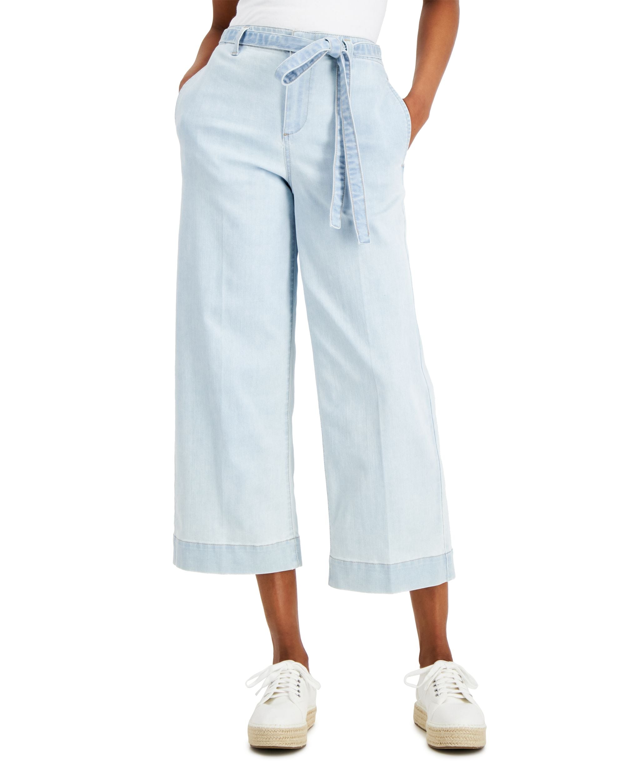 Charter Club Womens Boca Belted Wide-Leg Cropped Premium Jeans