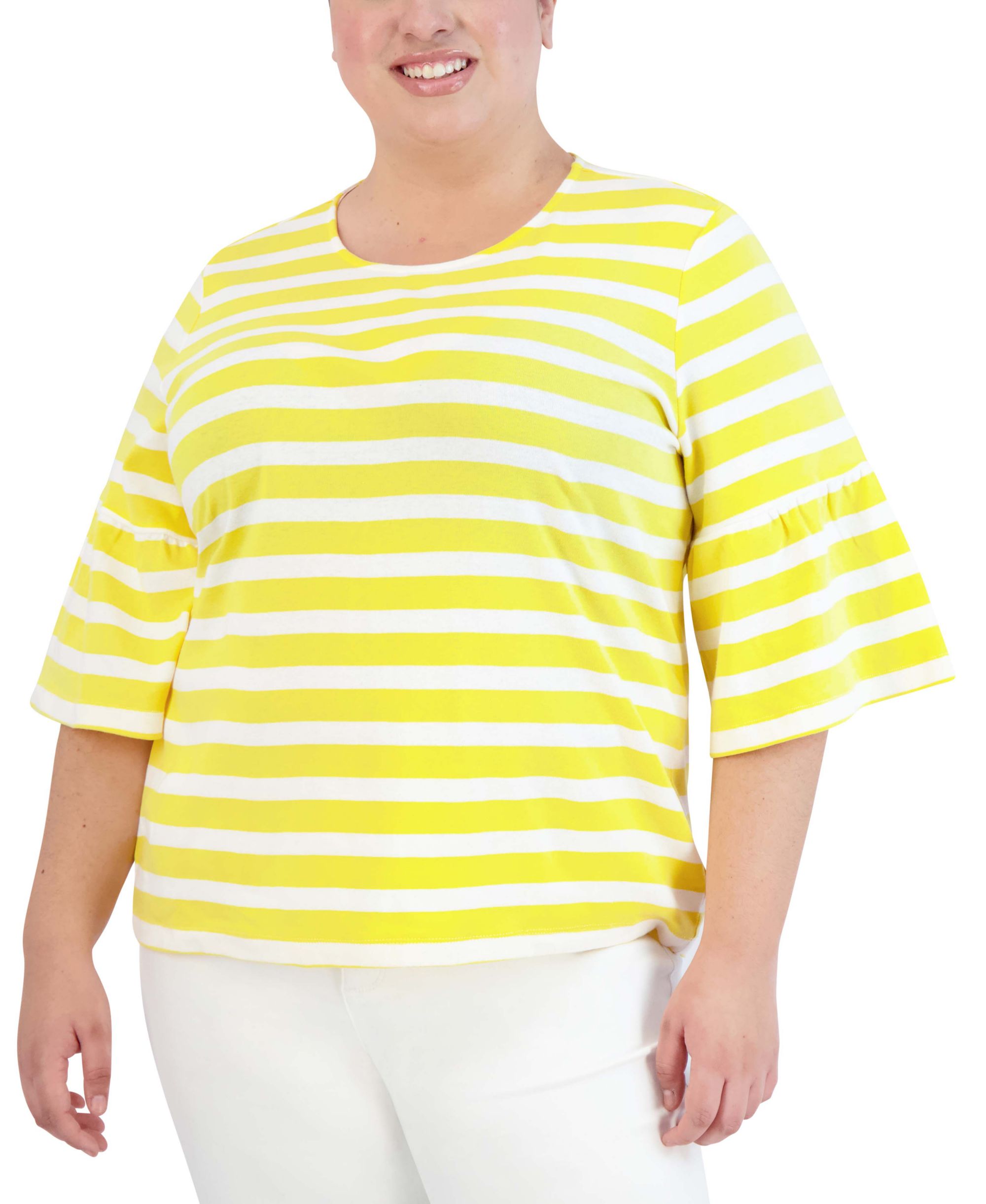 Jones New York Plus Size Cotton Bell Sleeve Premium Top