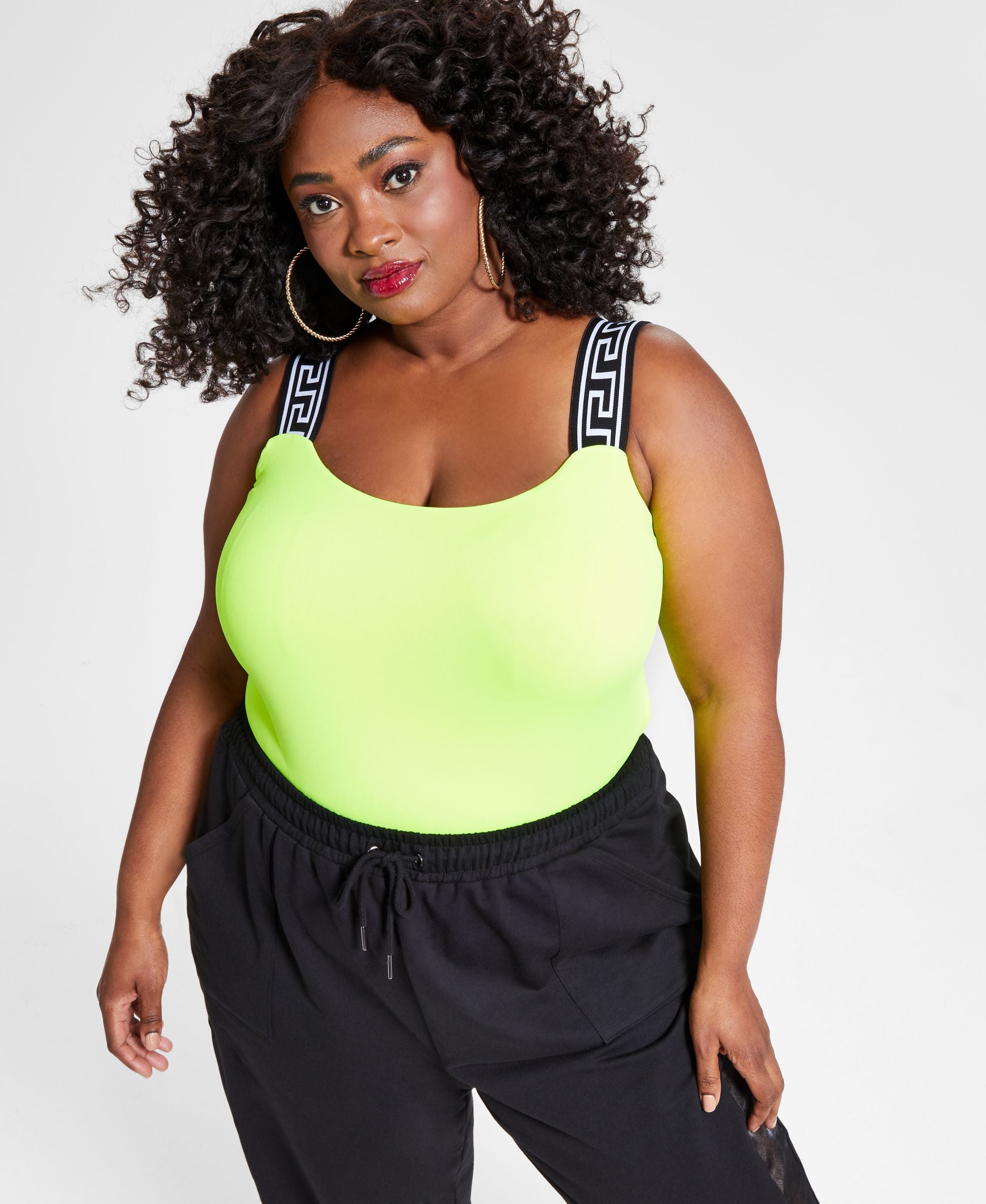 Nina Parker Modern Plus Size Printed Strap Bodysuit