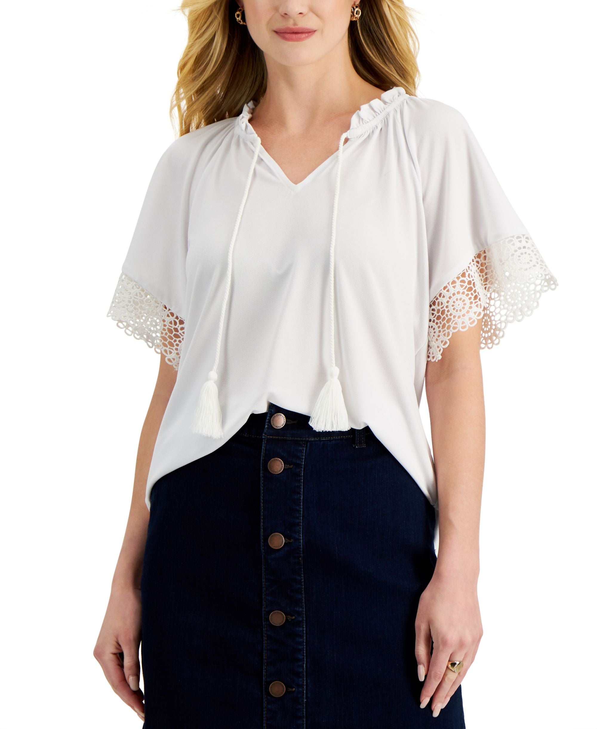 Charter Club Petite Lace Trim Premium Top
